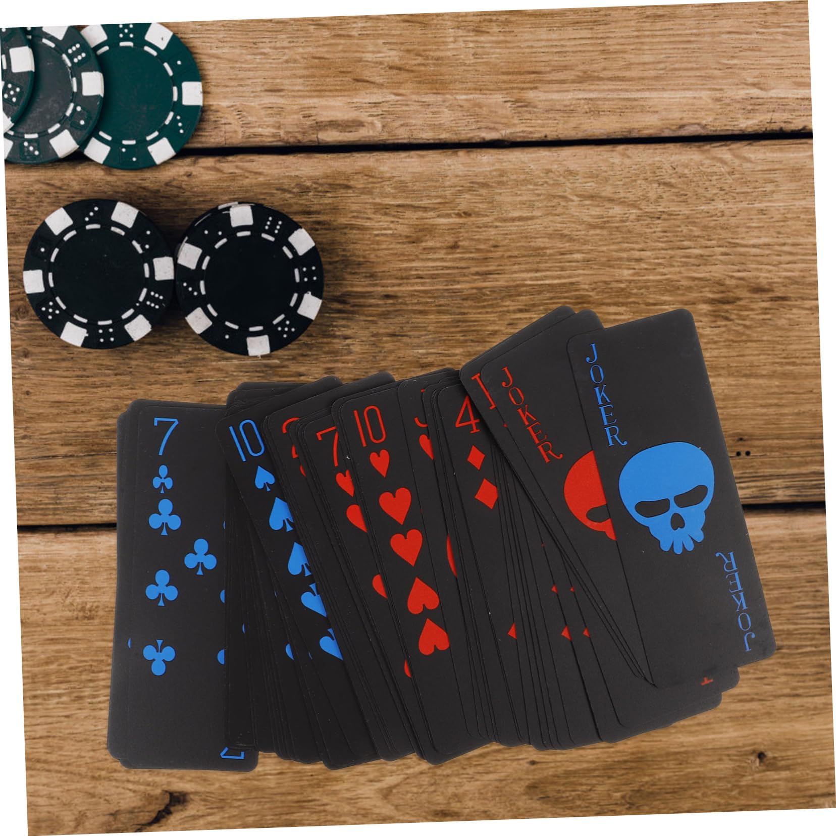 BESTonZON Carte Da Gioco Impermeabili in Plastica Pvc Nera Opaca Design Tema Teschio e Dettagli e Blu Per Poker e Giochi Da Tavolo