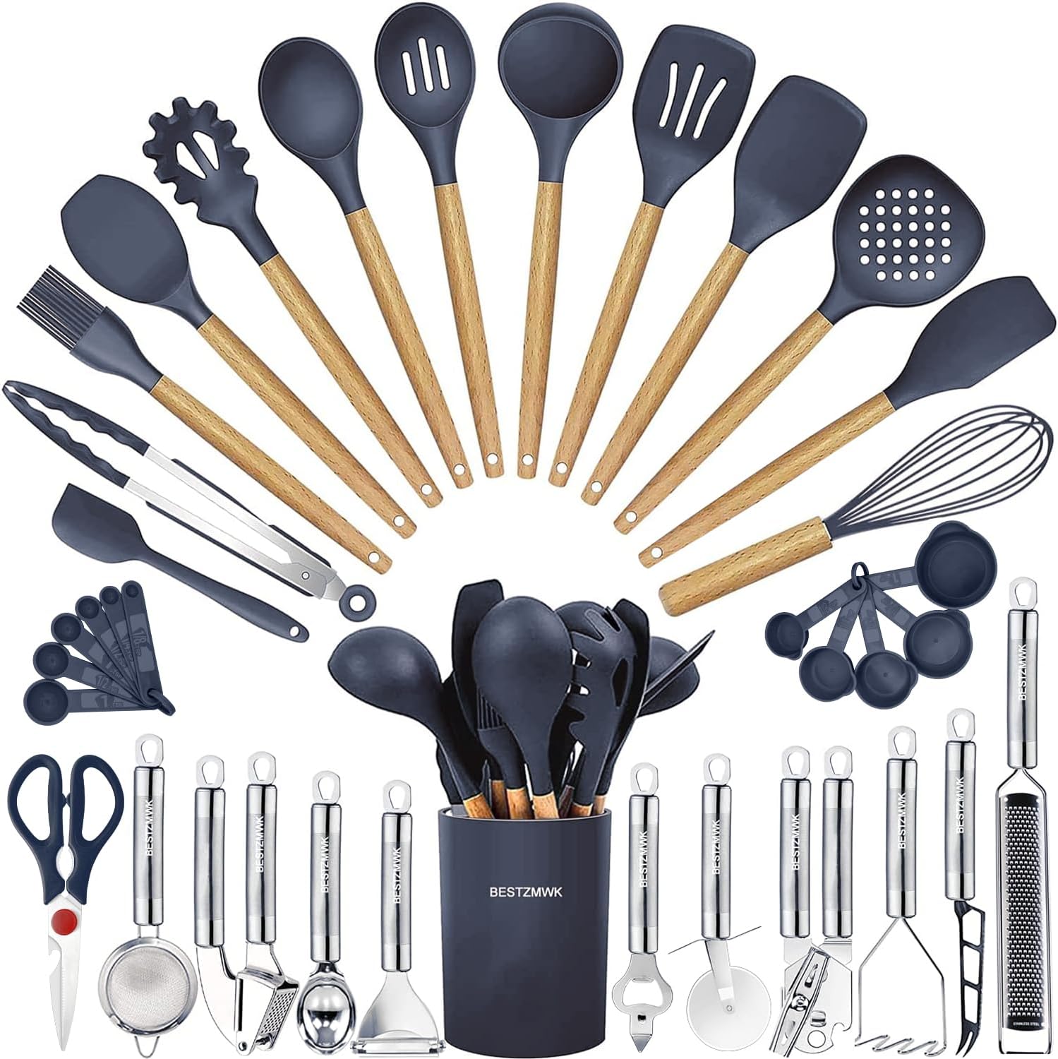 Cooking Utensils Set- 35 PCs Kitchen Utensils-Silicone Cooking Utensils (Blue)