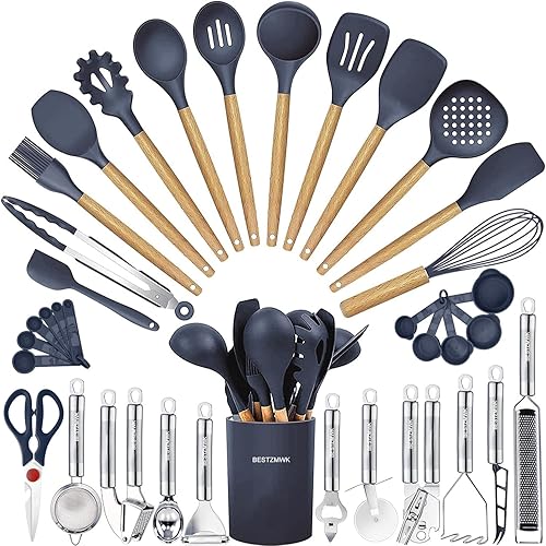 Miniatura 1 de Juego de utensilios de cocina - 35 piezas de utensilios de cocina con rallador, pinzas, espátula de cuchara y girador hechos de silicona resistente