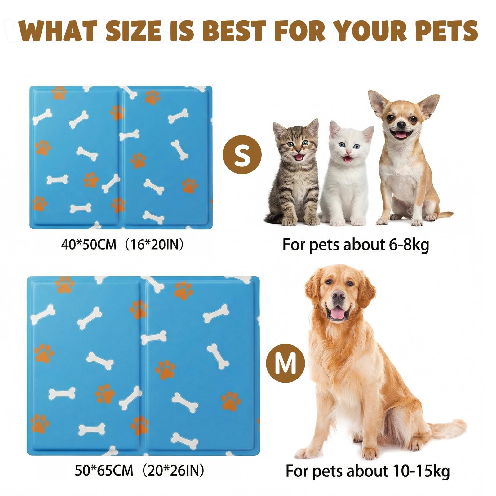 Qoosea Alfombra Refrescante para Perro Gato, Manta Refrigerante No Tóxicas para Animales Pet Cooling Mat, Plegable Alfombrilla de Refrigeración Automática Esterilla de Gel de Dormir Suave - 50 * 65CM