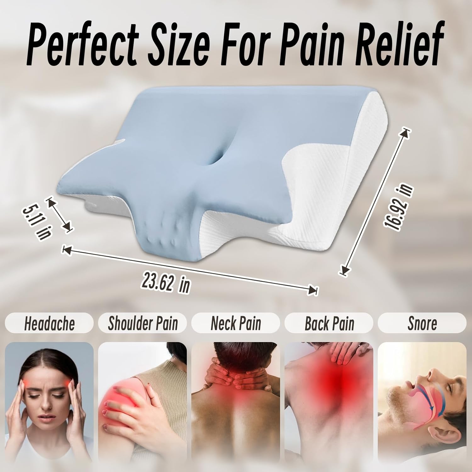 Ornatera Pillow, Restrelief Premium Ergonomic Pillow, Cleshy Ergonomic Pillow Silk Pillowcase, Memory Foam Ergonomic Pillows for Sleeping, Adjustable Cervical Pillow Cozy Sleeping(Blue)