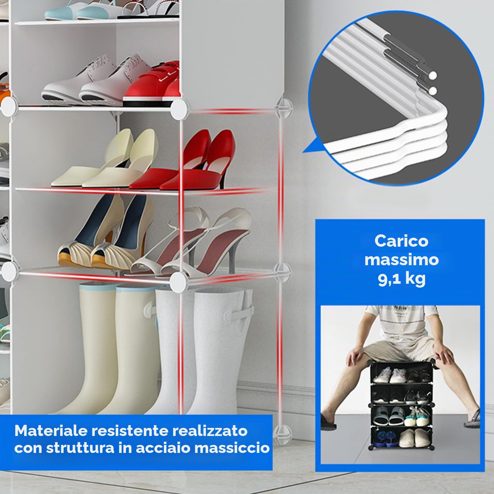 HOMCENT Scarpiera con ante e portachiavi, estensibile per 12-24 paia di scarpe, stivali, pantofole, organizer portatile per armadio, ingresso, camera da letto, corridoio(2 x 6 strati) (bianco)