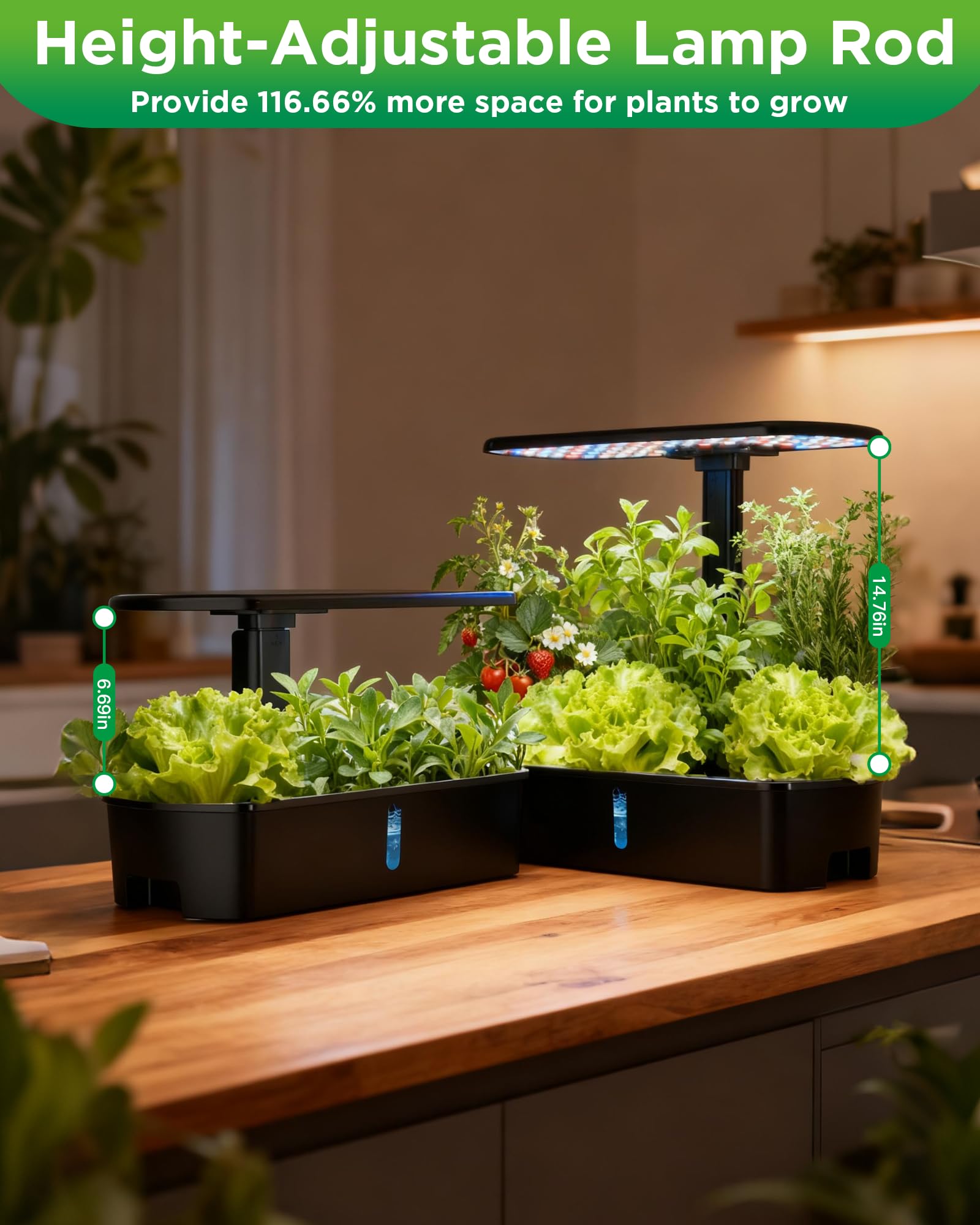 Hydroponics Kit de sistema de cultivo, jardín inteligente controlado con luz LED de crecimiento de espectro completo, kit de germinación de plantas de 15 vainas, con mini bomba silenciosa, para