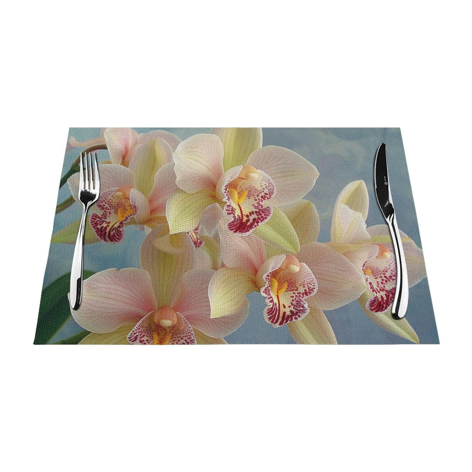Orchids Printed PVC Placemat 1 PCS for Kitchen Dining Table Heat-resistand Washable Table Mats 18x12 in