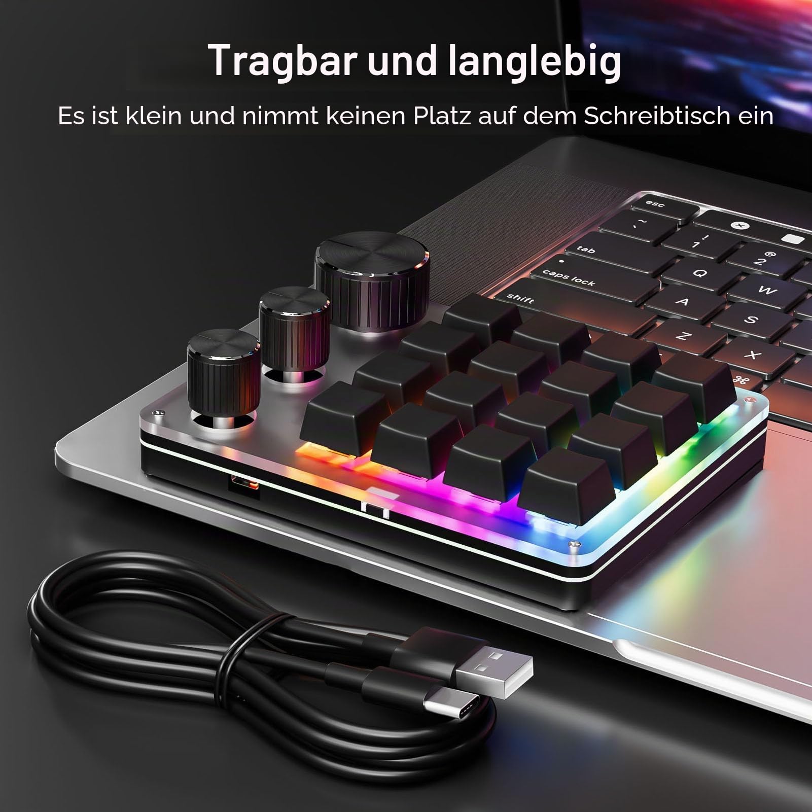 Programmierbare Makrotastatur, 16 Tasten Kabelmechanische Spieltastatur, 3 Benutzerdefinierte, Kopieren Sie Makropolster mit Rotem Schalter EIN. (Black)