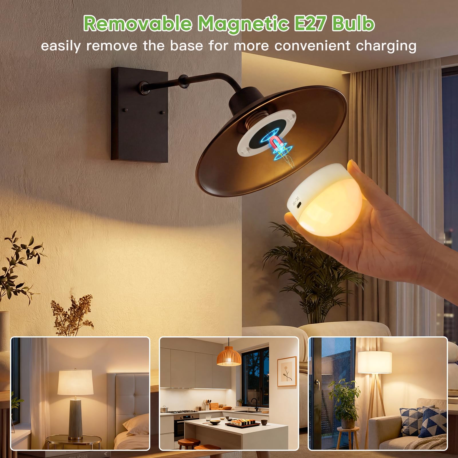 Kimjo E27 10 W Lampadina Ricaricabile con Telecomando, 3 Colori, 4 Pezzi