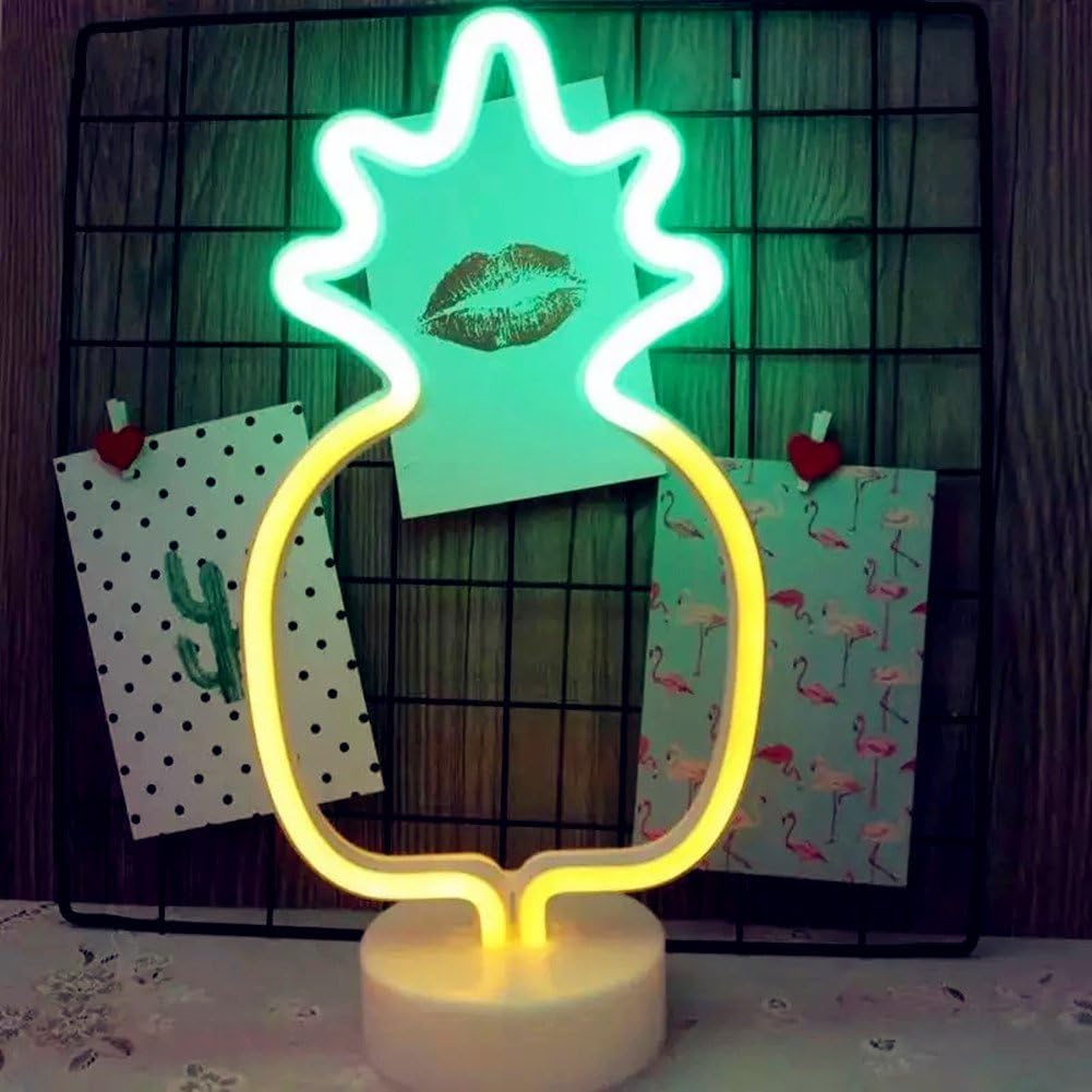 QiaoFei Pineapple Neon Signs Neon Lights with Holder Base Decor Light,LED Light Up Pineapple Sign Shaped Decor Light,Marquee Signs/Wall Decor for Christmas,Birthday Party,Kids Room,Living Room Decor
