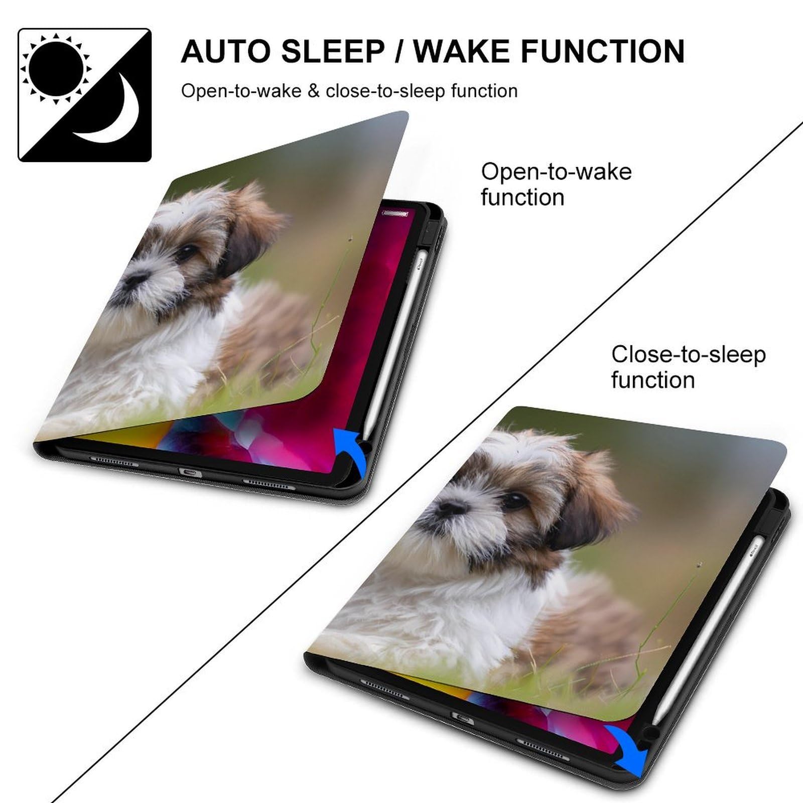 Shih Tzu Puppy Funny Tablet Hülle Kompatibel mit iPad Pro 2020 (11 Zoll) Persönlichkeit Schutzhülle mit Stiftschlitz