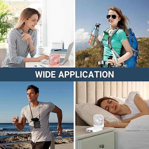 Miniatura 6 de FADACHY Ventilador portátil recargable, mini ventilador de mano, ventilador personal eléctrico de 3000 mAh, ventilador de mano con cordón,