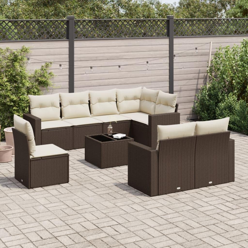 Juego de 9 sofás modulares de ratán sintético para jardín, con compartimento de almacenamiento y bolsa impermeable, cómodo juego de salón para terraza incluido