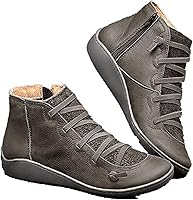 Vista 10 de Ladmiple Botas de tobillo para mujer, sin tacón, casual, con cremallera lateral, botas cortas vaqueras occidentales, zapatos para caminar