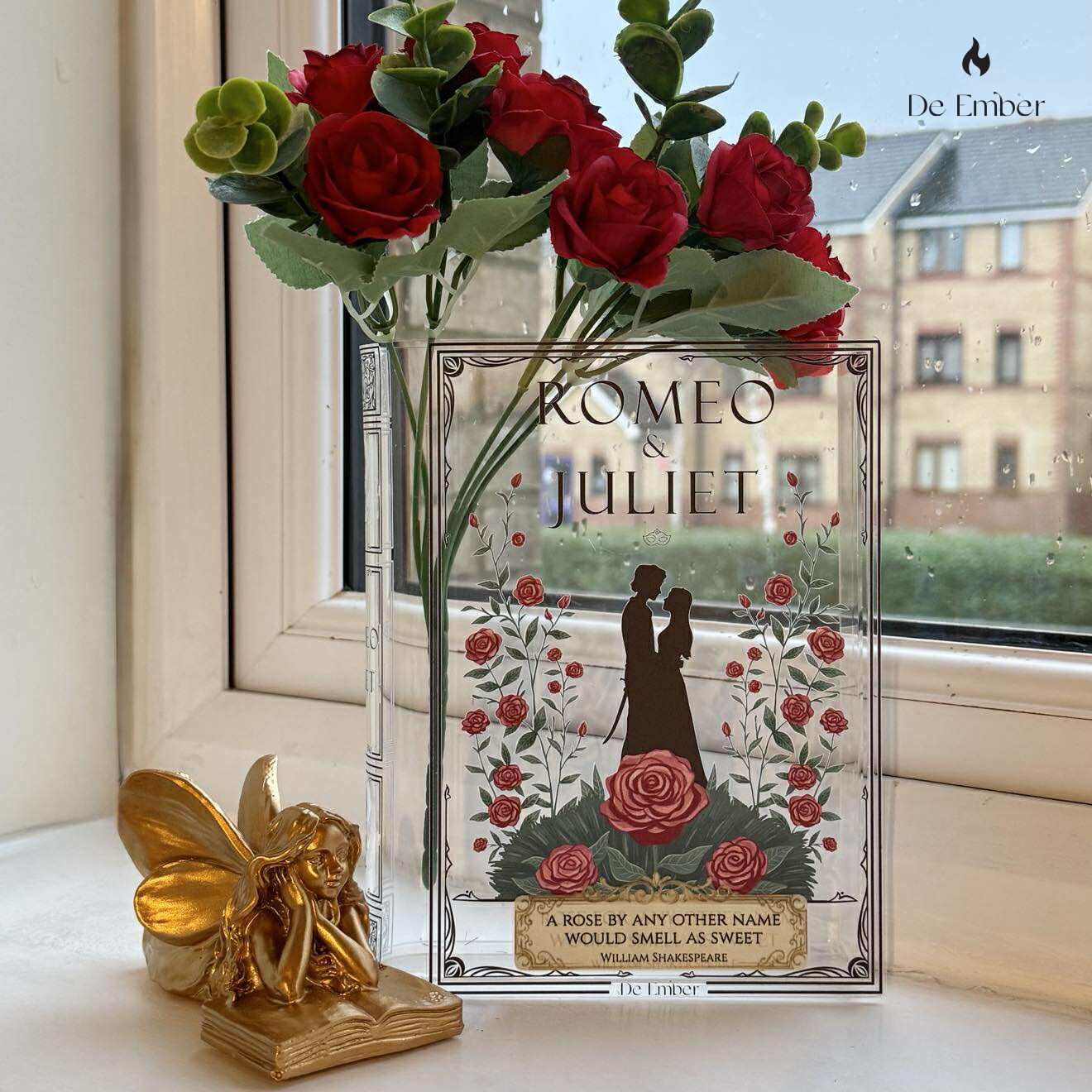 Libro acrílico de Romeo y Julieta decorativo impermeable con marcapáginas de arte