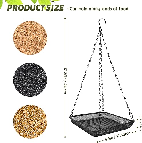 Miniatura 2 de MIXXIDEA Bandeja colgante para pájaros con plataforma de malla metálica con cadenas duraderas para jardín al aire libre, ideal para atraer pájaros