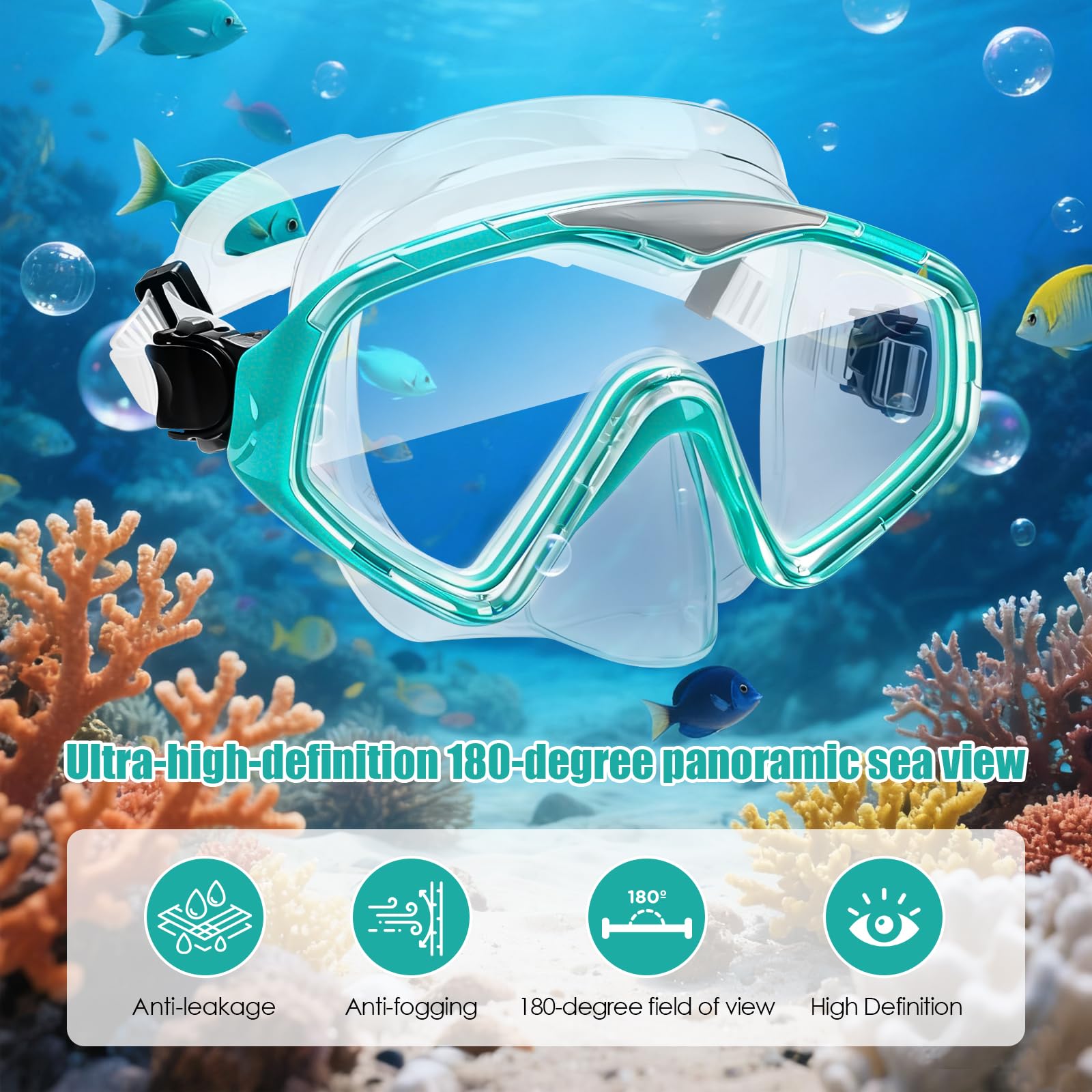 Sprzęt do snorkelingu dla dorosłych, zestaw do snorkelingu z suchą rurką z panoramicznym widokiem szerokokątnym 180°, maska do nurkowania bez zaparowania, profesjonalny sprzęt do snorkelingu do