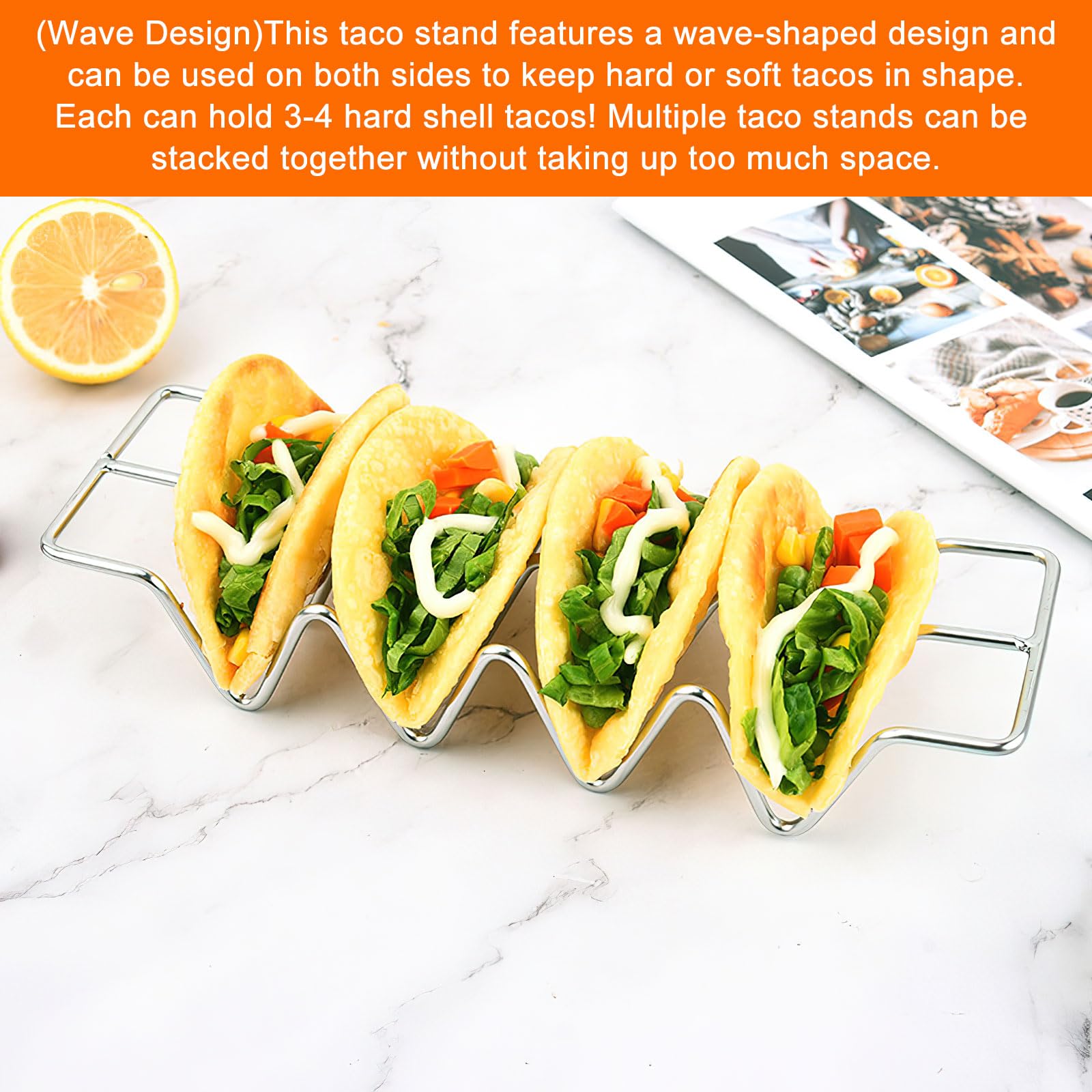 3 Stück Taco Halter Mexikanisches mit 2 Pcs Saucenbecher aus 70 ml, Taco Halter Ständer, Taco Ständer Edelstahl, Hotdog Halter, Wellenform Food Ständer für Halten Tacos für Familien Partys