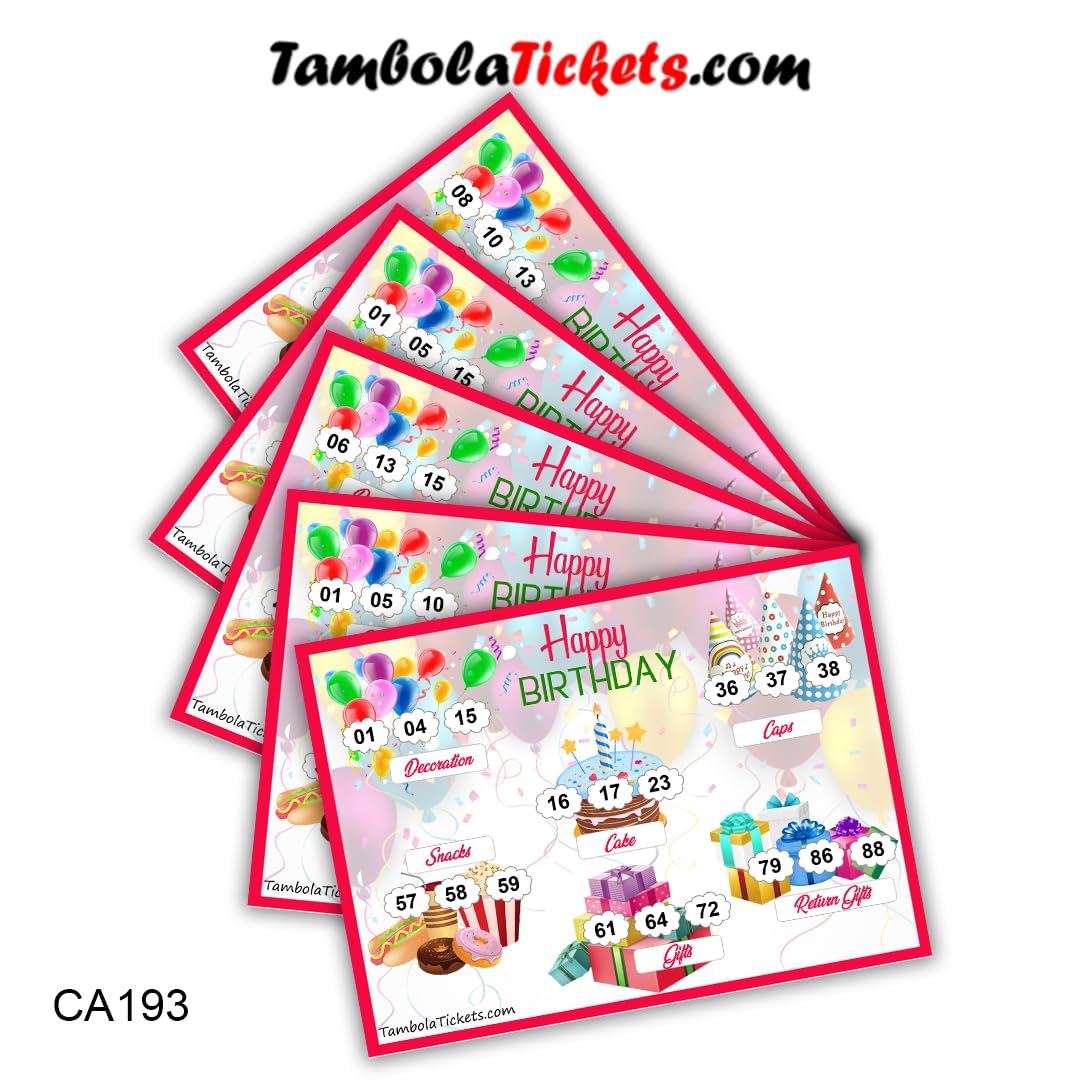 TambolaTickets.com Birthday Props Theme Bingo Housie Lotto (Printed On Hard Sheet, Big Size Tickets, 24 Cards), Multicolor - Image 2 thumbnail