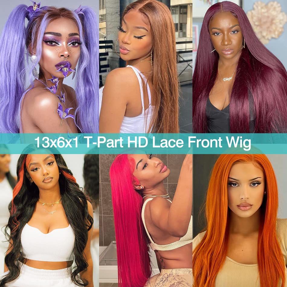 T Part Lace Front Human Hair Wigs 13x6 Transparent Middle Part Straight Lace Front Wigs for Black Women 150% Density Natural hairline (18 Inch)