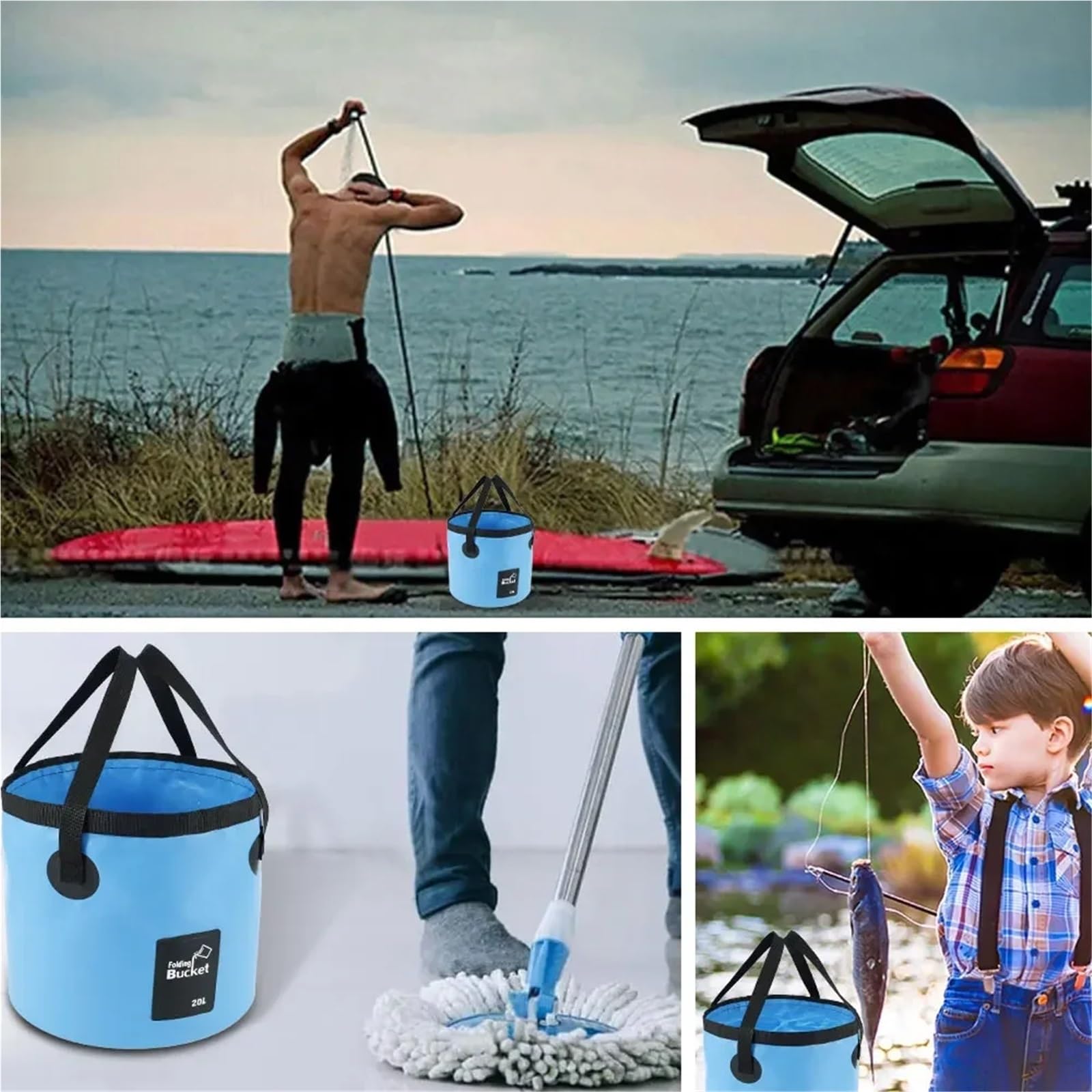 2 stücke 12L/20L Falten Eimer Auto Waschen Tragbare Outdoor Reise Faltbare Wasser Multifunktions Tragbaren Wasser Für Draußen Angeln Camping(Blue 12L)
