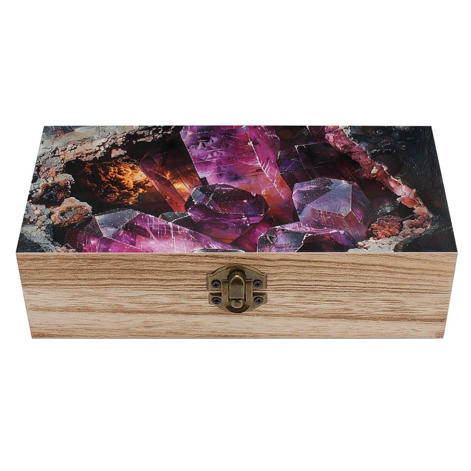 HLBSDM Vintage Wooden Storage Box Image of Purple Rocks Keepsake Box for Jewelry Photos Letters Elegant Desktop Organizer for Home Office Decor