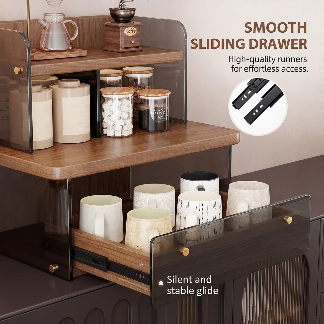 Bar à Café & Coffee Station, Présentoir à Mugs Multicouches à Cases Brown,32 * 26 * 34.5cm