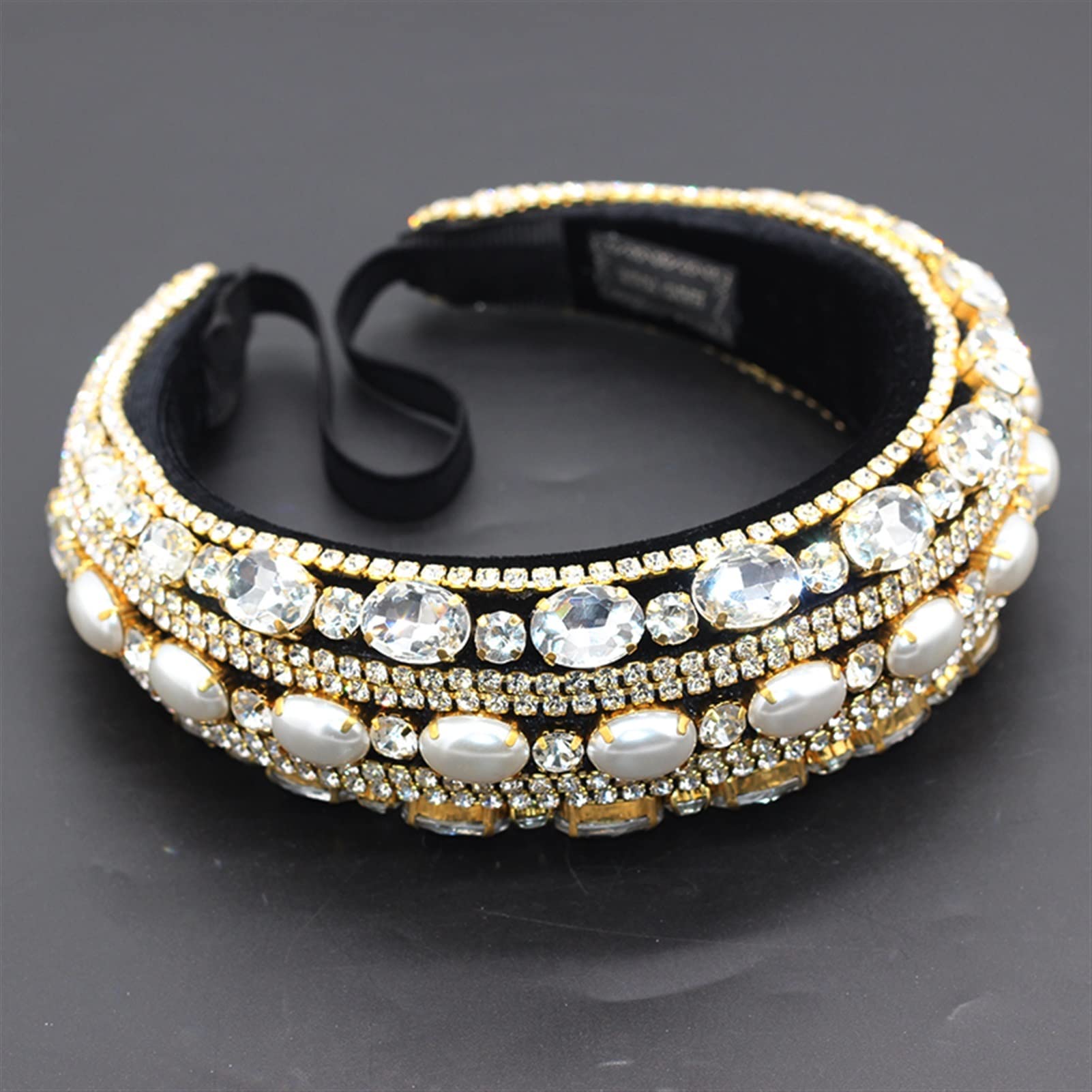 Haarreife Stirnbänder Schwere Industrie Schwamm mit Strasssteinen barocke Mode Stirnband Farbe Strass Schwamm übertriebene haarreihne Styling-Zubehör (Metal Color : 1)