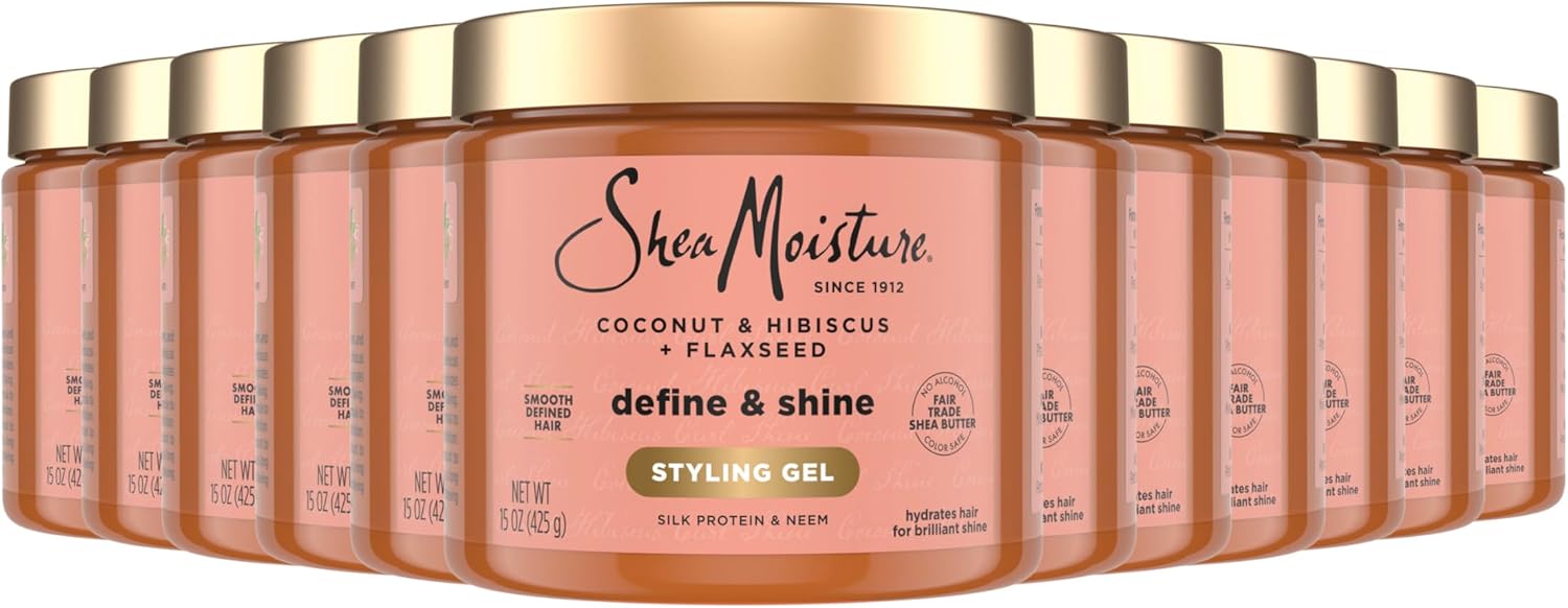 SheaMoisture Define&Shine Styling Gel+Flaxseed 12ct Coconut&Hibiscus Hydrates,Holds Your Style All Day Infused With Glycerin,CoconutOil an Invigorating Sweet Scent ParabenFree Frizz Control Gel 15OZ