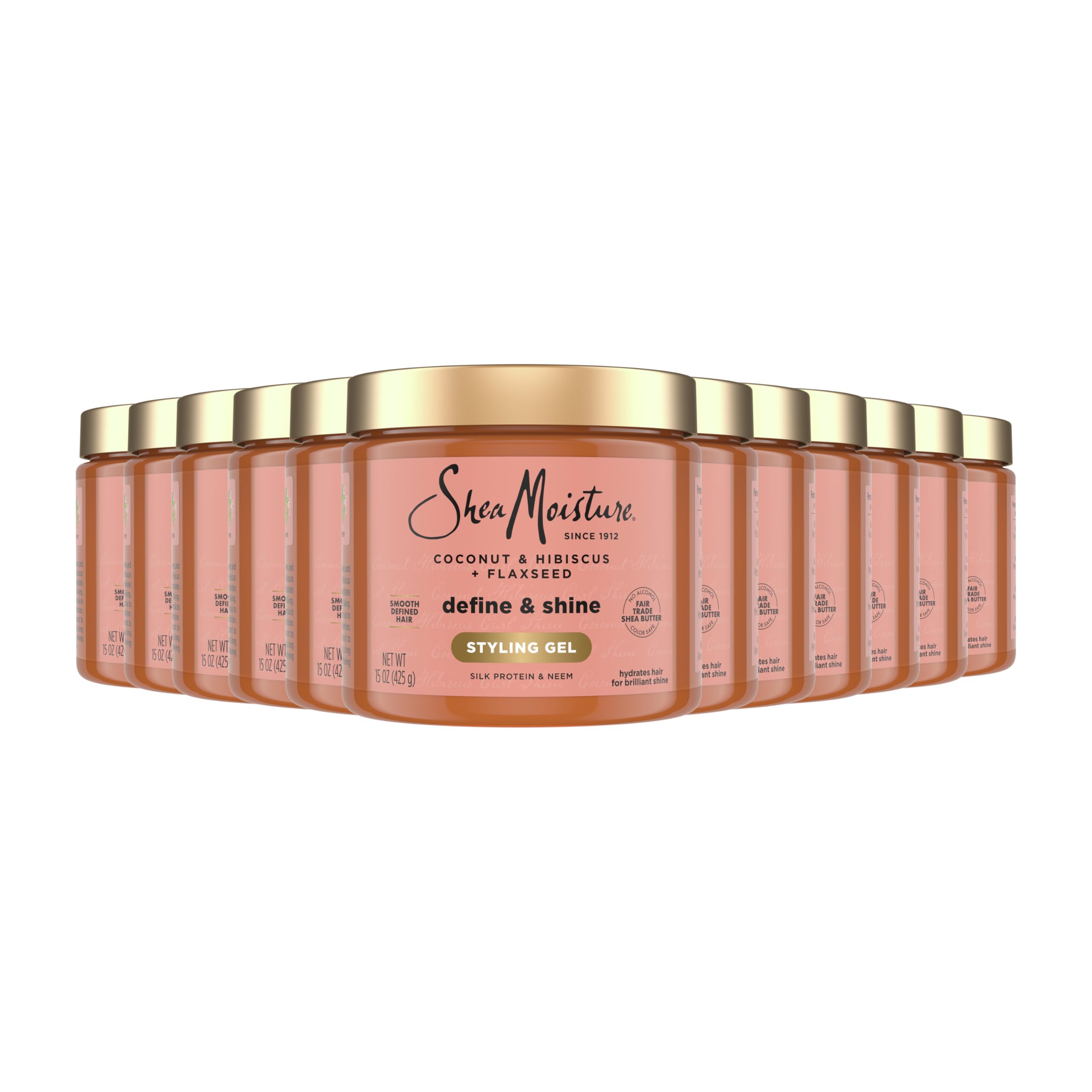 Define&Shine Styling Gel+Flaxseed 12ct Coconut&Hibiscus Hydrates,Holds Your Style All Day Infused With Glycerin,CoconutOil an Invigorating Sweet Scent ParabenFree Frizz Control Gel 15OZ