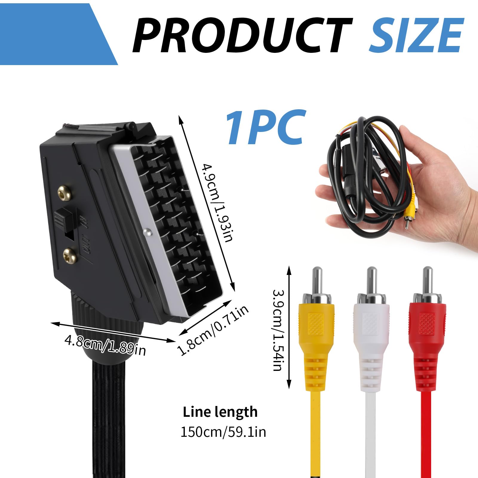 Câble Péritel vers 3RCA Mâles de 1,5m, Câble Adaptateur Péritel Audio Vidéo Convertisseur pour TV, DVD, Magnétoscope, Système Home Cinéma, Transmission unidirectionnelle