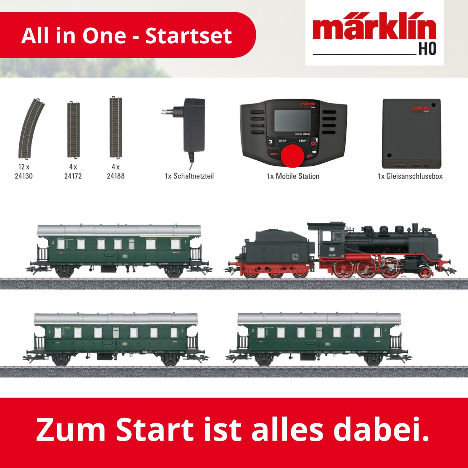 Märklin 29244 - Digital Startpackung - Spur H0 - Maßstab 1:87 - Dampflokomotive mit Personenwagen - Digitalsteuerung, Realistische Geräuscheffekte - Ideales Einsteiger-Set