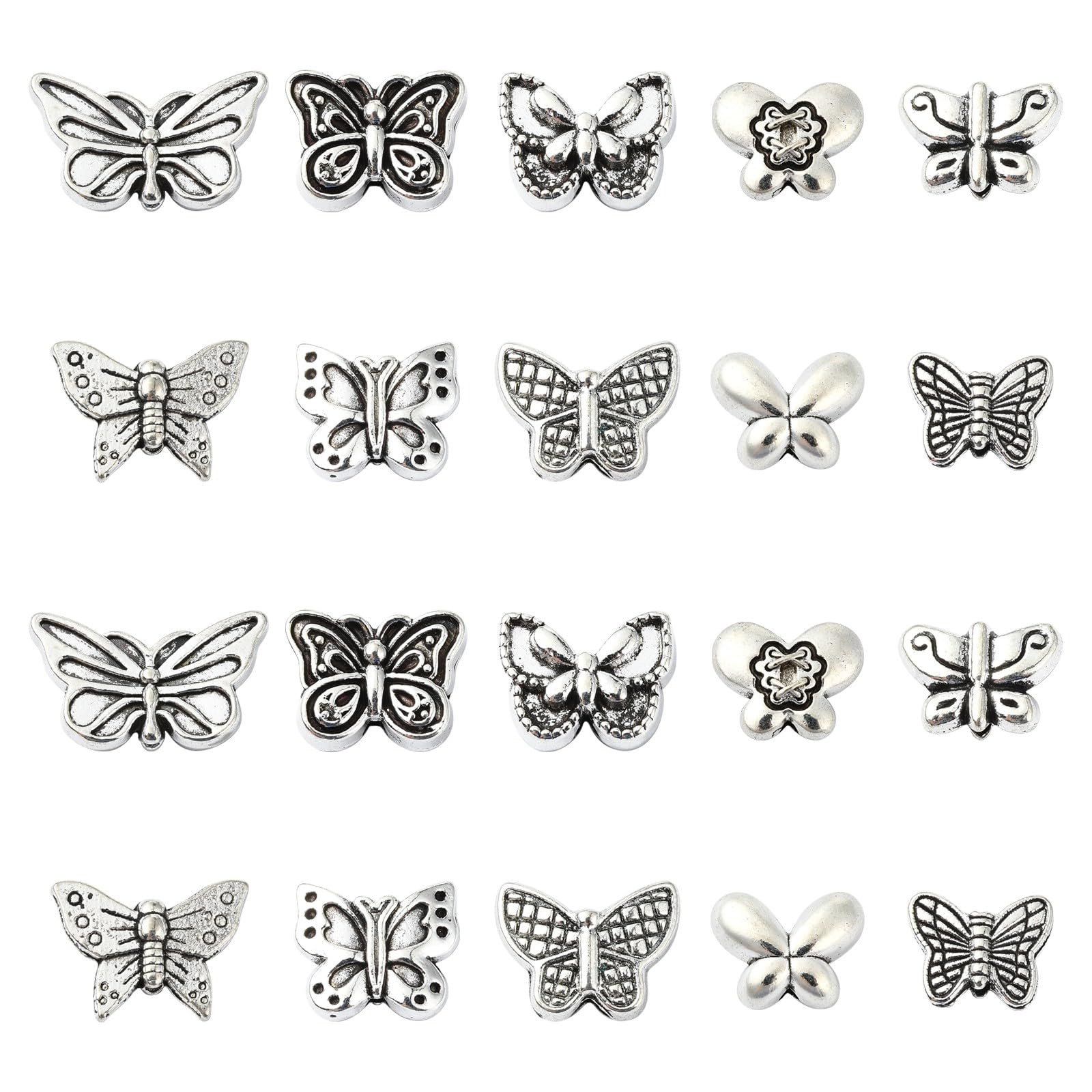 Stiesy 60 Pcs 12 Styles Tibetan Style Spacer Beads for Jewellry Making Supplies Antique Silver Butterfly Beads Cute Flying Animal Insect Tibetan Silver Loose Beads Bulk for Bracelet Necklace Craft