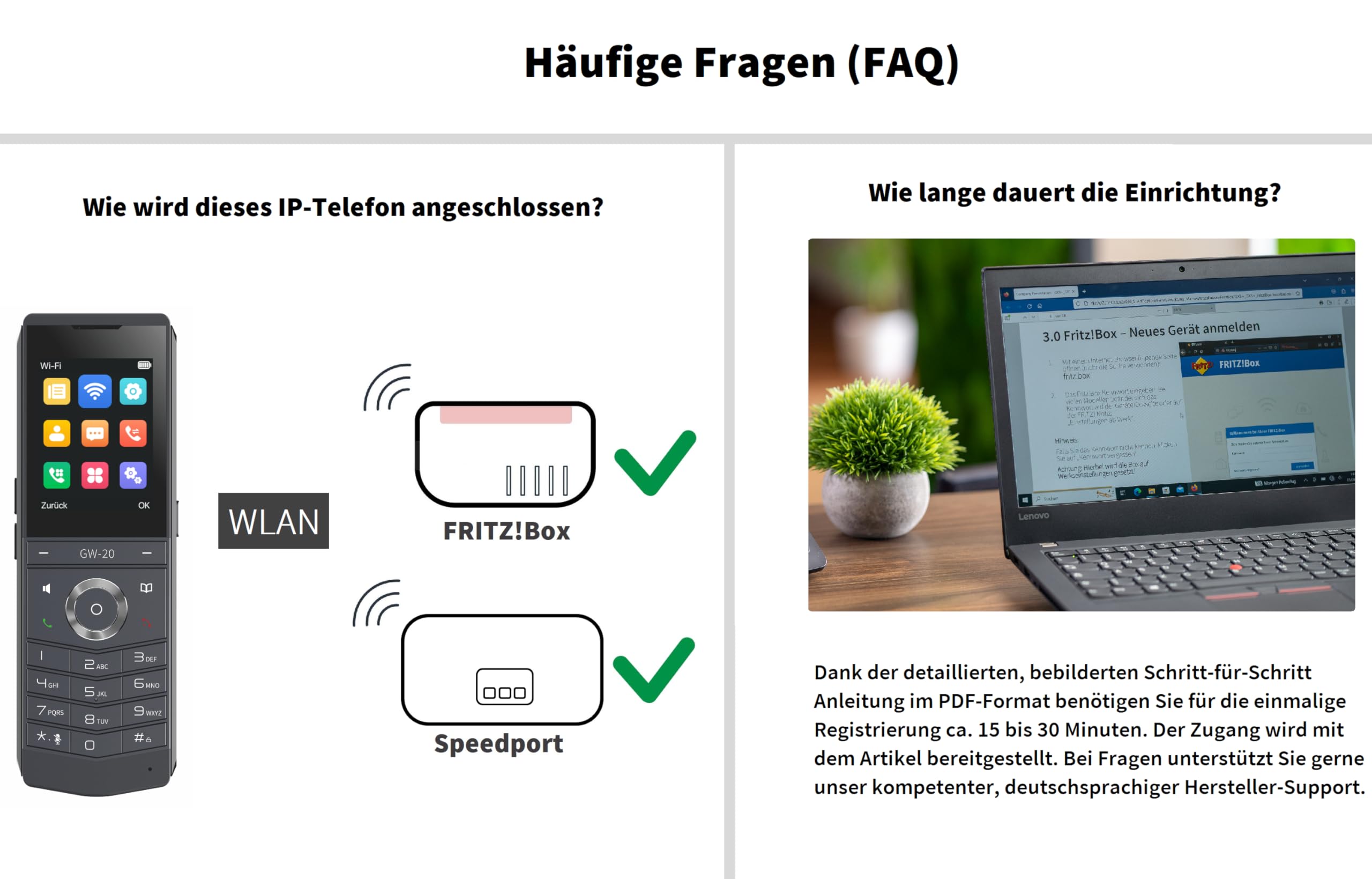 GEQUDIO GW-20 WLAN IP Telefon schnurlos | Wi-Fi 6 Modul, WLAN Roaming, IP67 wasserdicht, Bluetooth, Edition 2026