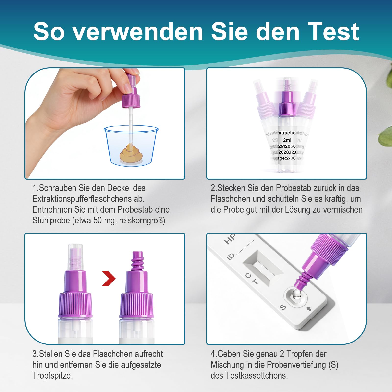 Helicobacter Pylori zestaw do testowania domu – 2-częściowy zestaw szybkiego testu do wykrywania pylori Helicobacter zapewnia dokładne wyniki w ciągu 10-15 minut, łatwy do odczytania i użytkowania