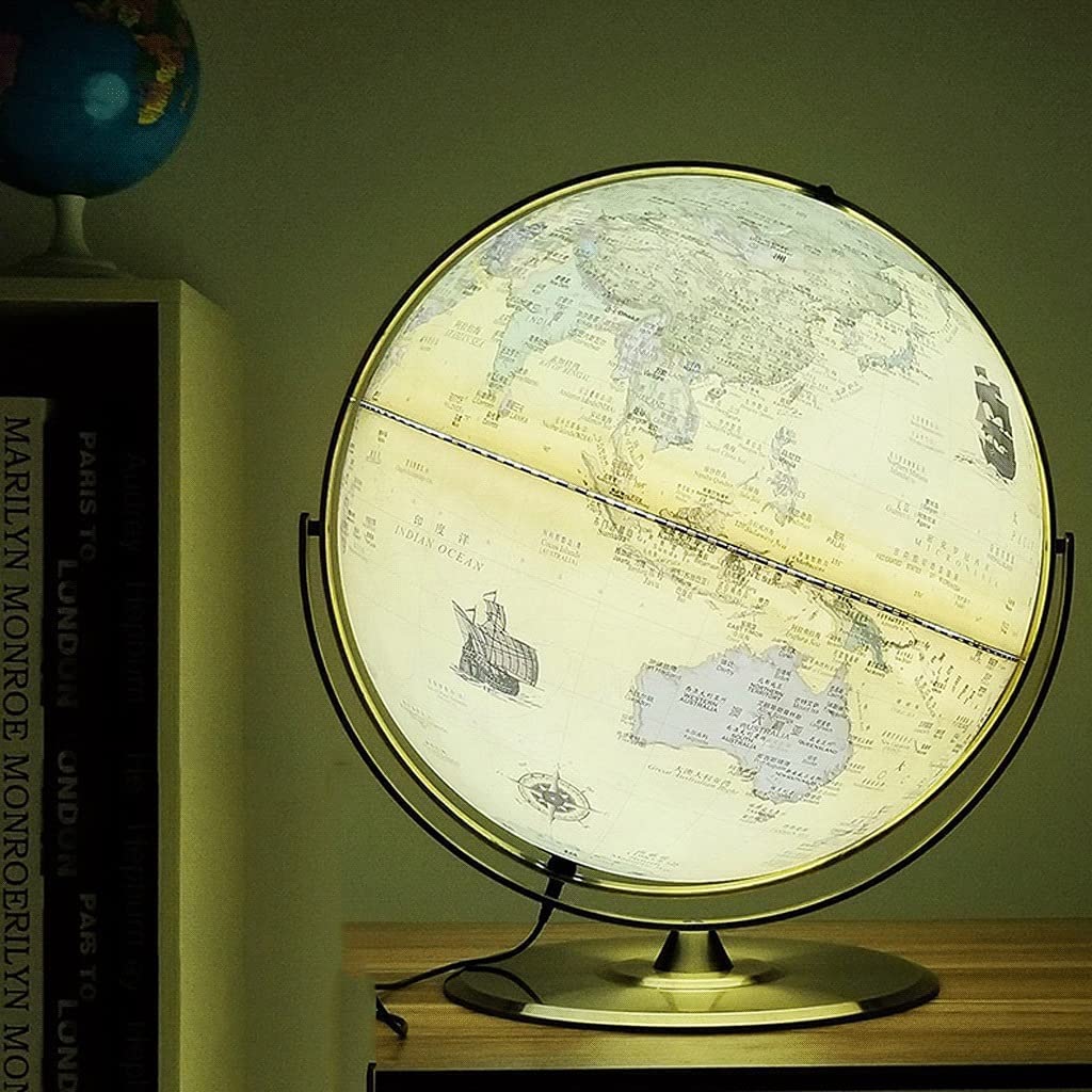 Globus, Światowa latarnia ziemska, antyczny miernik globalny ze srebrną ramką, średnica 42 cm/16,5 cala, wyraźne oznaczenie tekstowe(B)