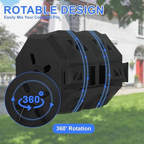 Miniatura 5 de FDW Contenedor de compostaje para exteriores, 43 galones, doble cámara, con puertas correderas para jardín, patio, cocina, patio, puerta negra