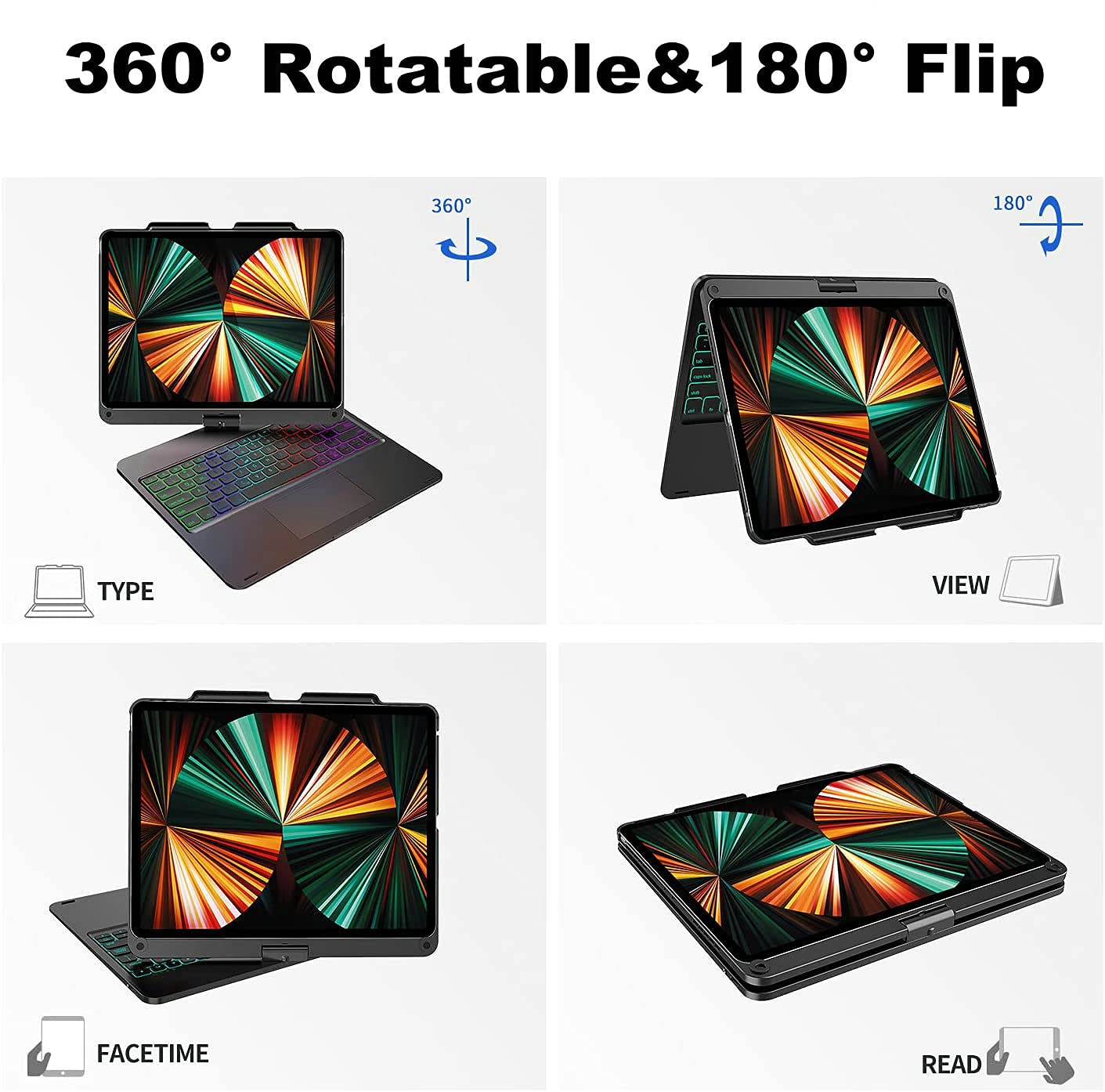 TECHGEAR Toetsenbordhoes voor Apple iPad Air 13 inch 2025/2024, magnetische zwevende standaard, precisie multi-touch trackpad, 7 kleuren achtergrondverlichting, QWERTY, voor iPad Pro 12,9 inch 2018