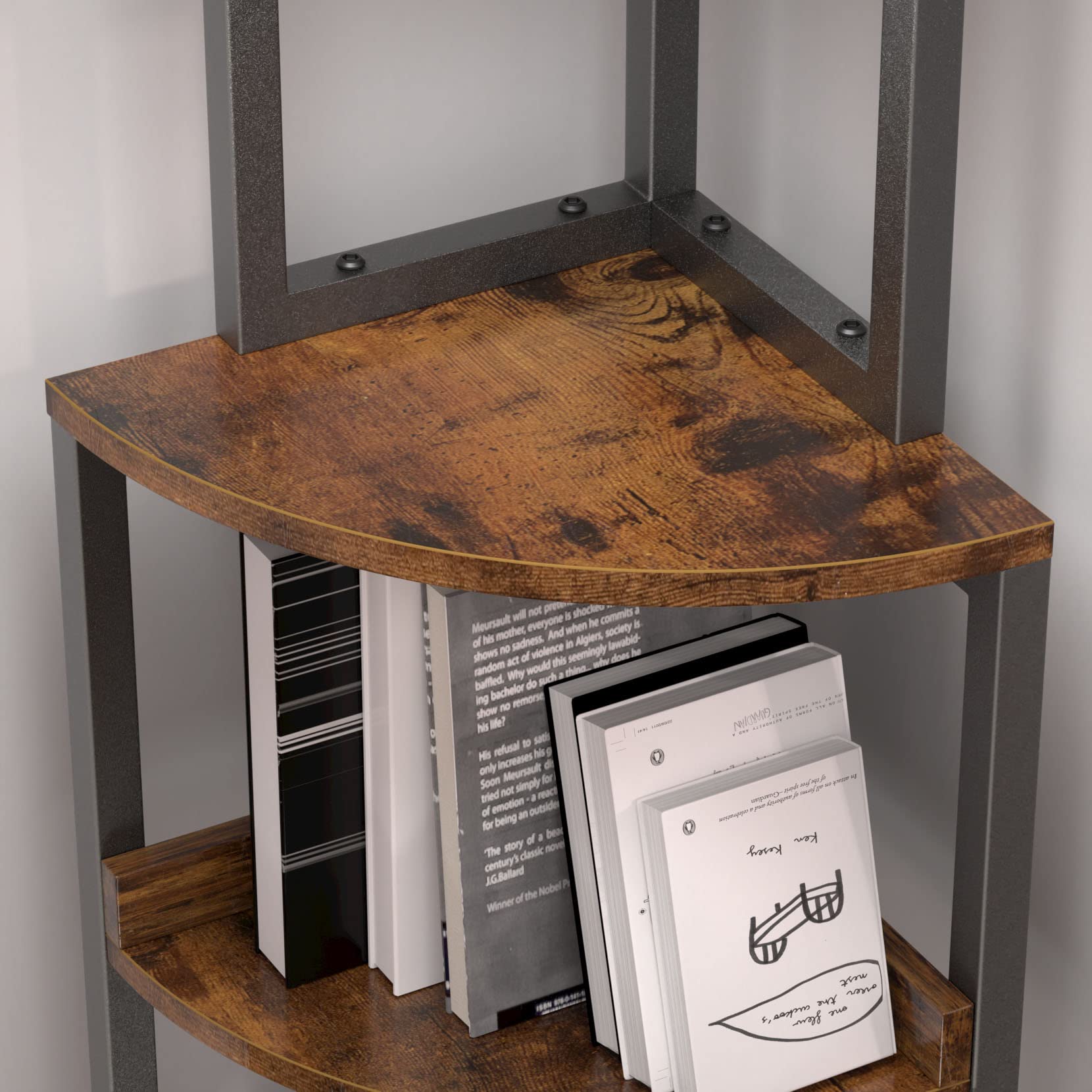 Dripex Mensola angolare a 5 ripiani, Scaffale ad Angolo, Portavasi, Libreria angolare per Ufficio, Studio, Soggiorno, Camera da Letto, Marrone Vintage e Nero, 40x40x152cm