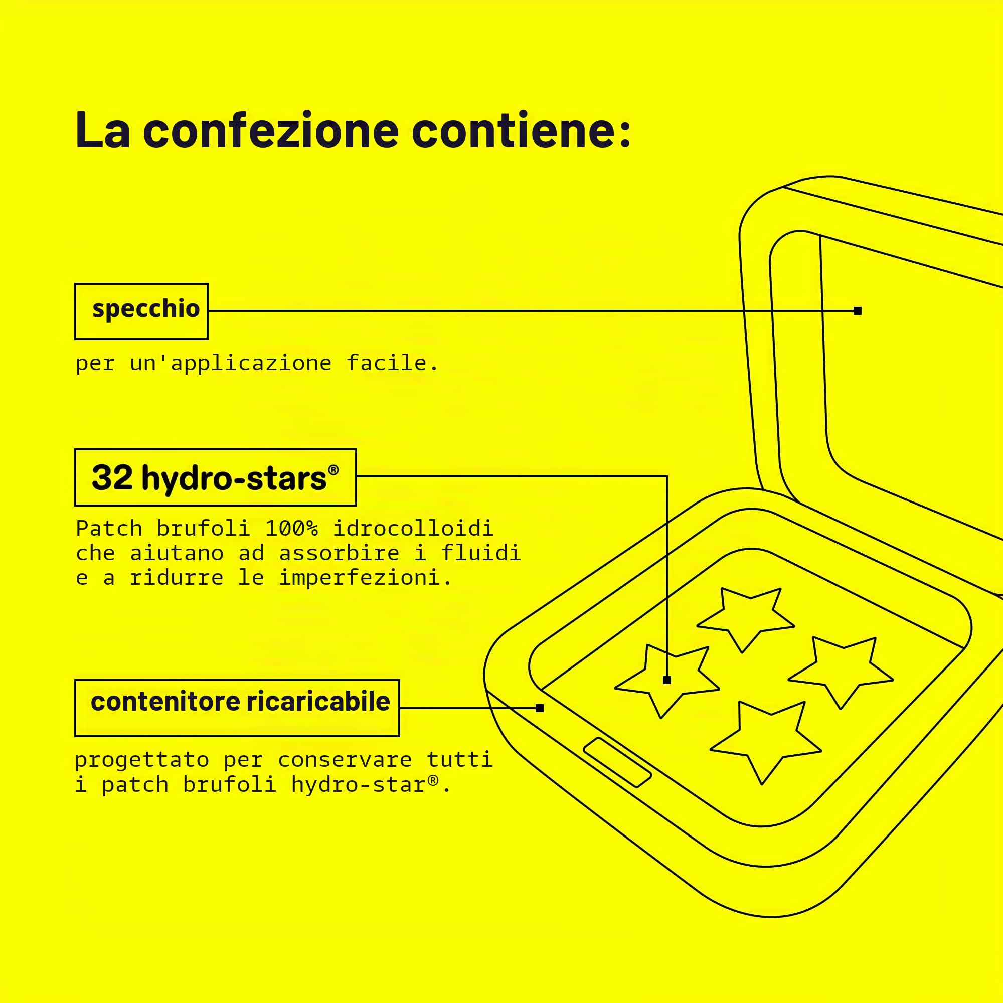 Starface Hydro-Stars Big Yellow, Cerotti per brufoli idrocolloidali, assorbono i fluidi e riducono l’infiammazione, a forma di simpatica stella, vegani e non testati sugli animali (32 pezzi)