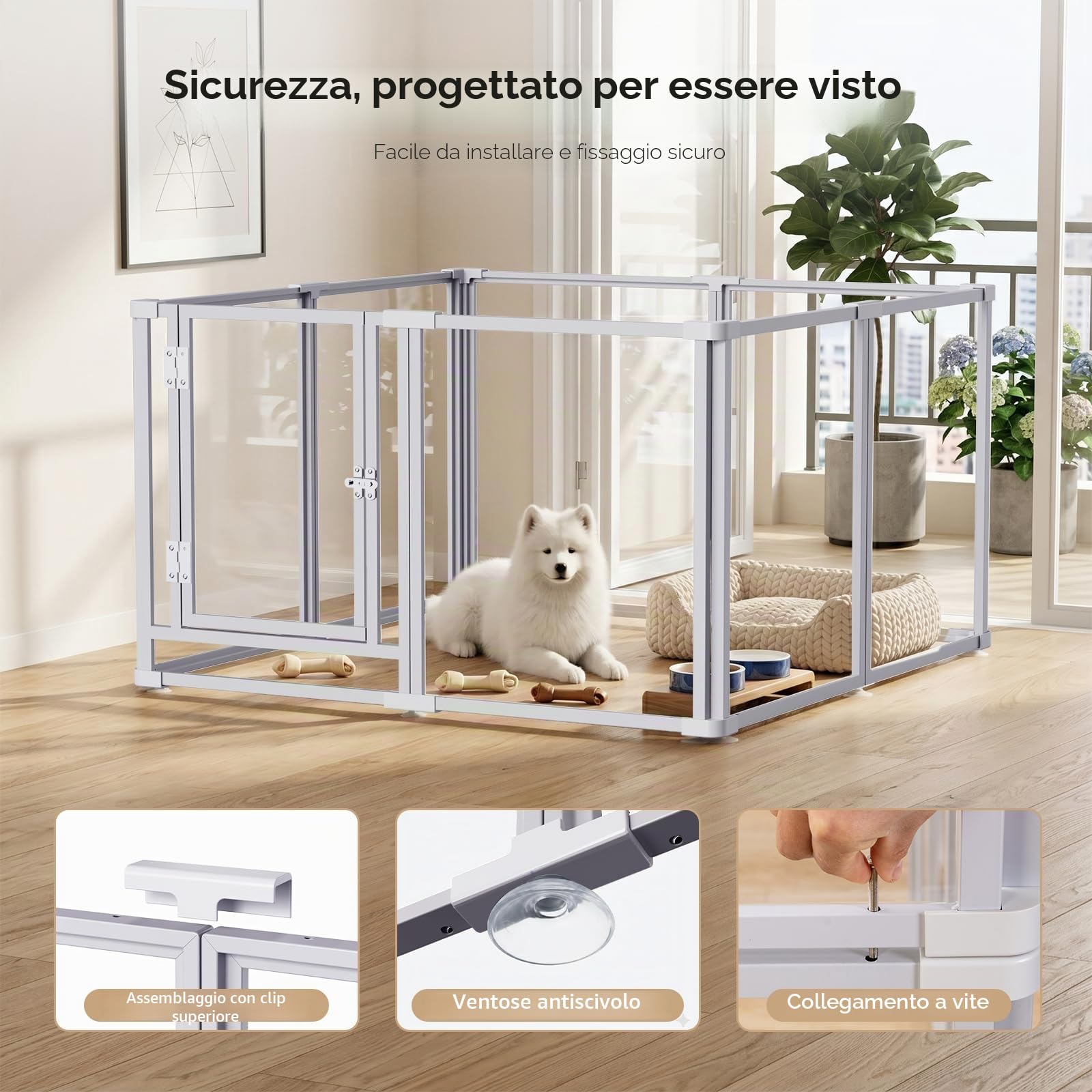 Recinto per Cani da Interno 10 Pannelli , Box Recintato per Cuccioli H:60cm, Recinto acrilico per cani , Recinzione per Animali Domestici in Resistente e ,Espandibile,Per Cuccioli, Gatti,
