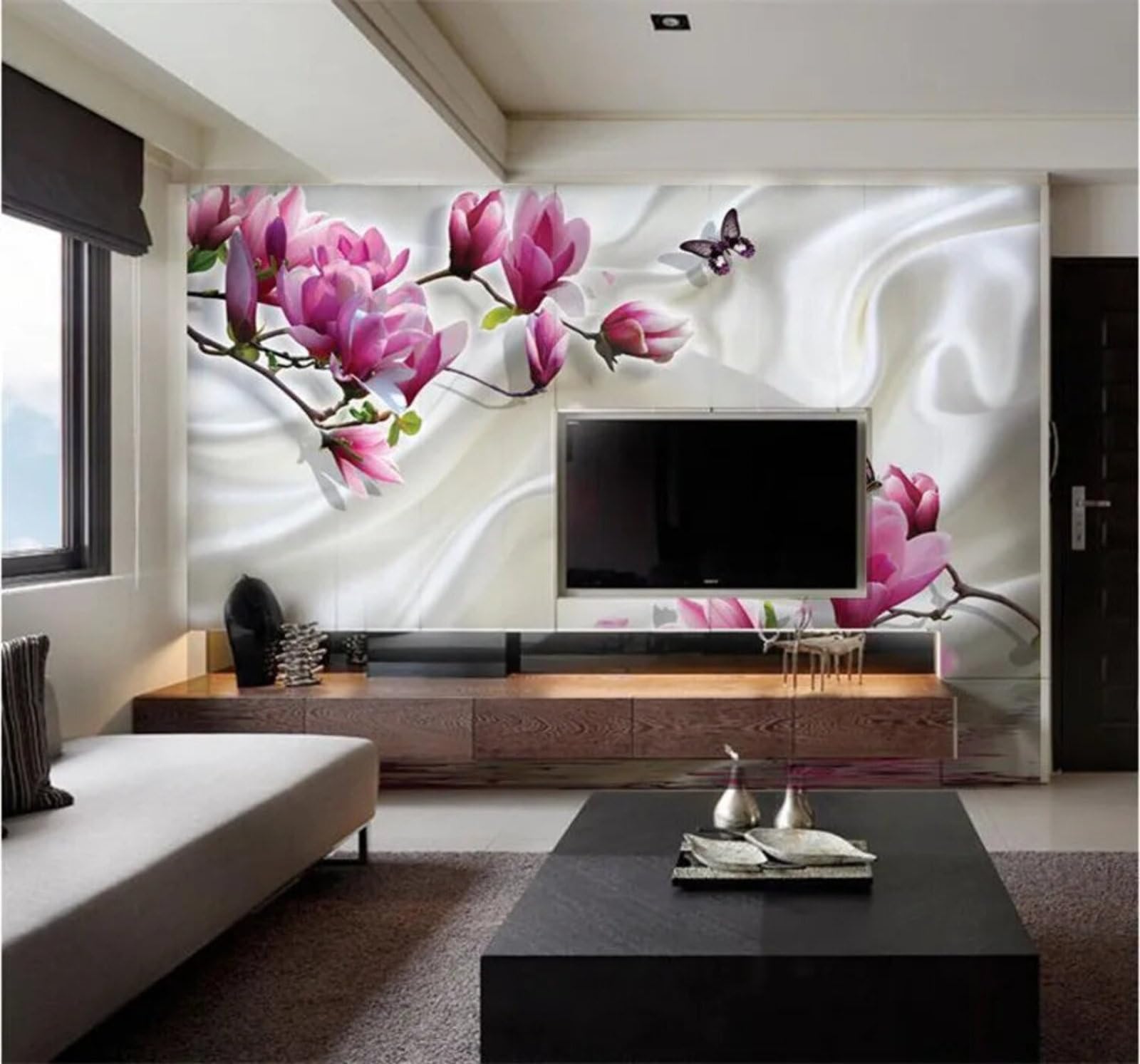 Art Romance Minimalism Magnolia Butterfly 3D Wallpaper Easy Install Feature Office Living Room Sofa Bedroom TV Background Wall Decoration-350cm×256cm