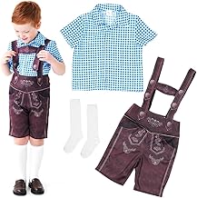 3-Piece Children's Costume Set, Lederhosen Children, Oktoberfest Costume Set Boys Girls, Traditional Shirt Boys, Short Costume Trousers with Checked Costume Shirt and Costume Socks, Cotton Cosplay