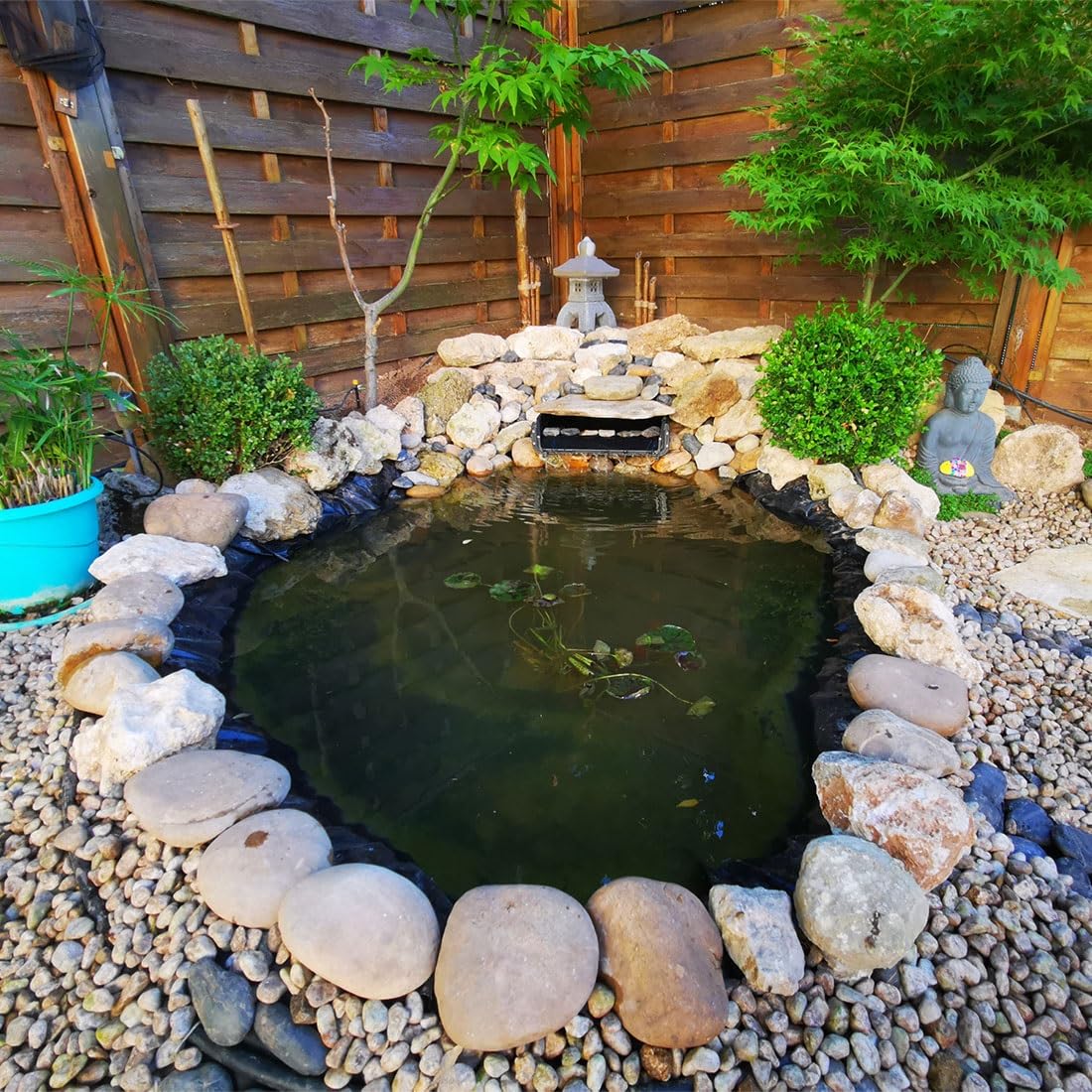 Rivestimento per Laghetto Flessibile Telo per Laghetto da Giardino, 1x1 2x2 3x3 4x5 6x8.0m Fodera Laghetto Koi Pieghevole per Fontane Paesaggistica Ninfee Pellicola(5x9.0m (16.4x29.5ft))