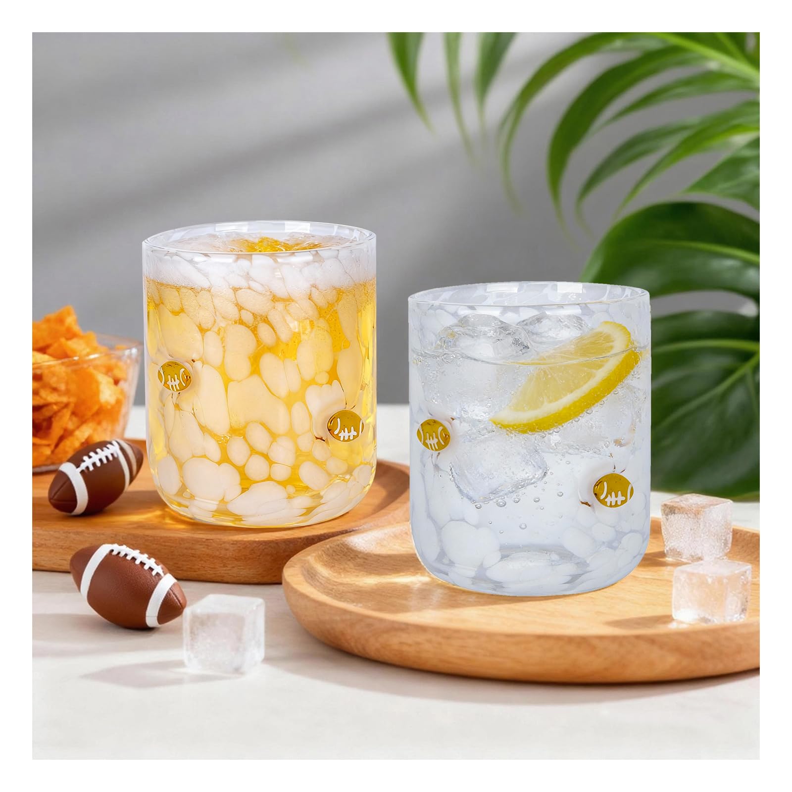 2026 Superbowl Party Supplies Football Icon Juice Glasses - 2 Pcs Icon Glass Cups Football Parties and Tailgate