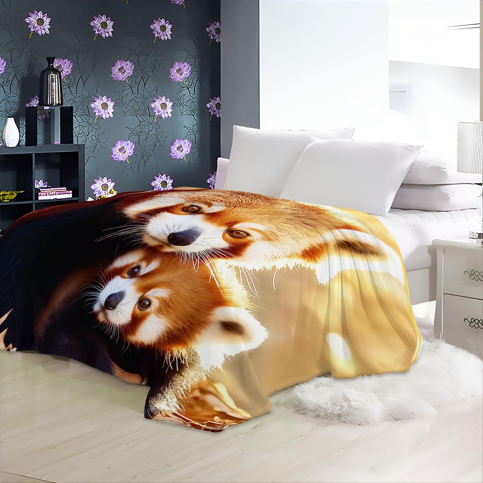 Plaid Couverture Extra Doux 180x220 cm Animal Panda Rouge Orange Couvre-lit Multi-usages Canapé, Plaid pour lit, Couverture Foulard Doux et Chaude Plaid Canapé Flanelle