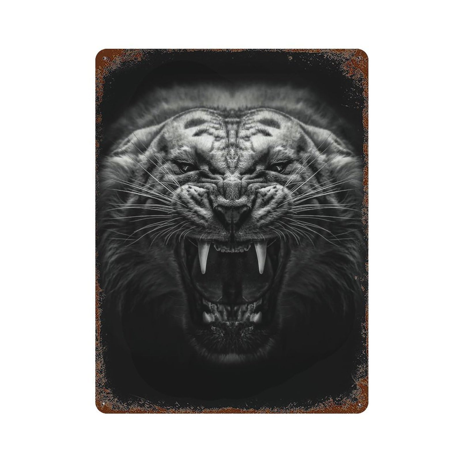 Rust Effect Angry Tiger Poster Aged Metal Wall Plaque 15.7"x11.8", Shabby Chic Decor for Living Room, Hallway And Home Decor