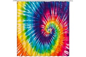 Psychedelic Rainbow Tie Dye Shower Curtain, Hippie Mandala Watercolor Abstract Bohemian Bathroom Decor, 70x70 inch