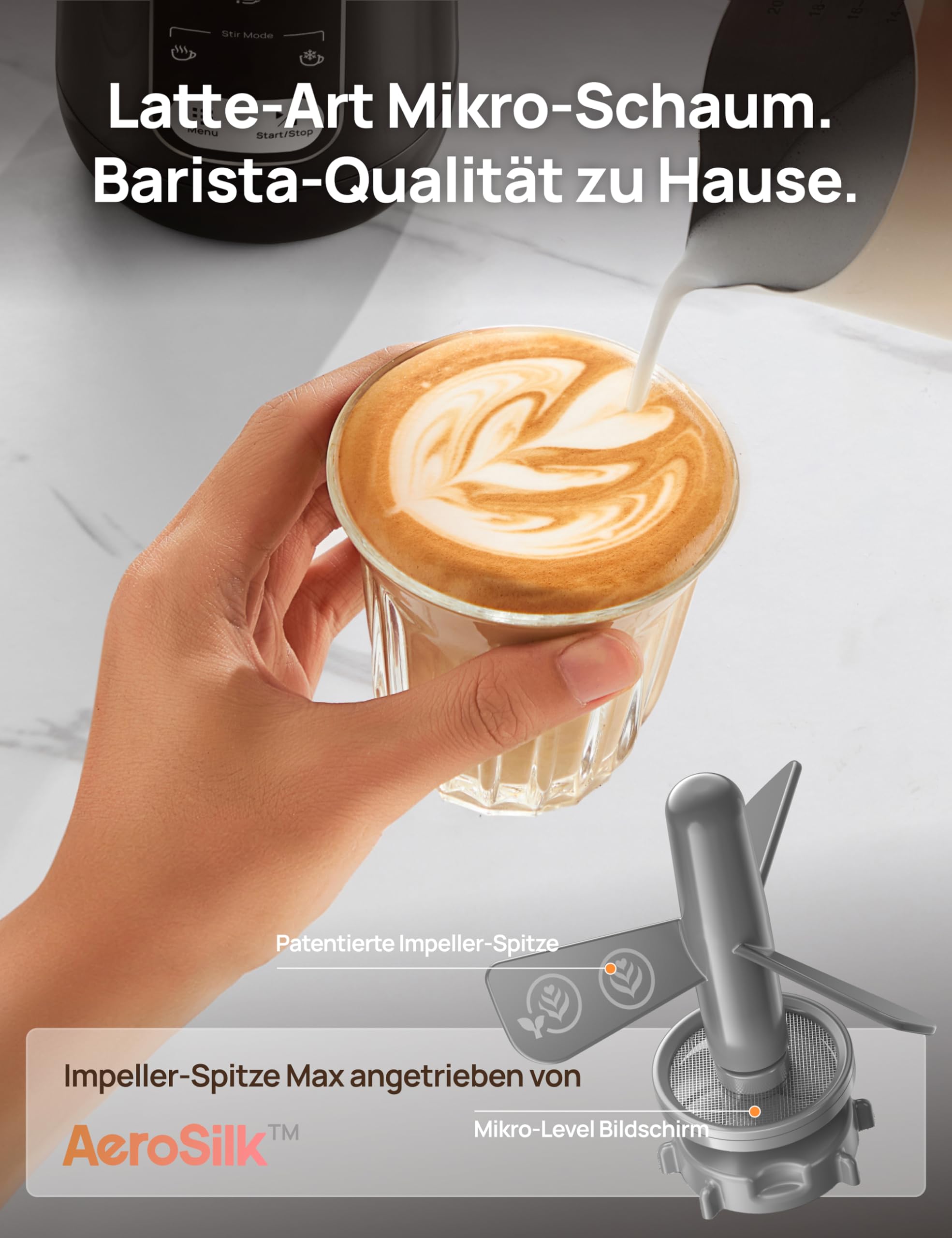 DREO Milchaufschäumer, 8-in-1 Elektrischer Milchschäumer für Latte, Cappuccino, Heiße Schokolade, 270ml Automatischer Aufschäumer aus Edelstahl für warmen und kalten Schaum, LED, leicht zu reinigen