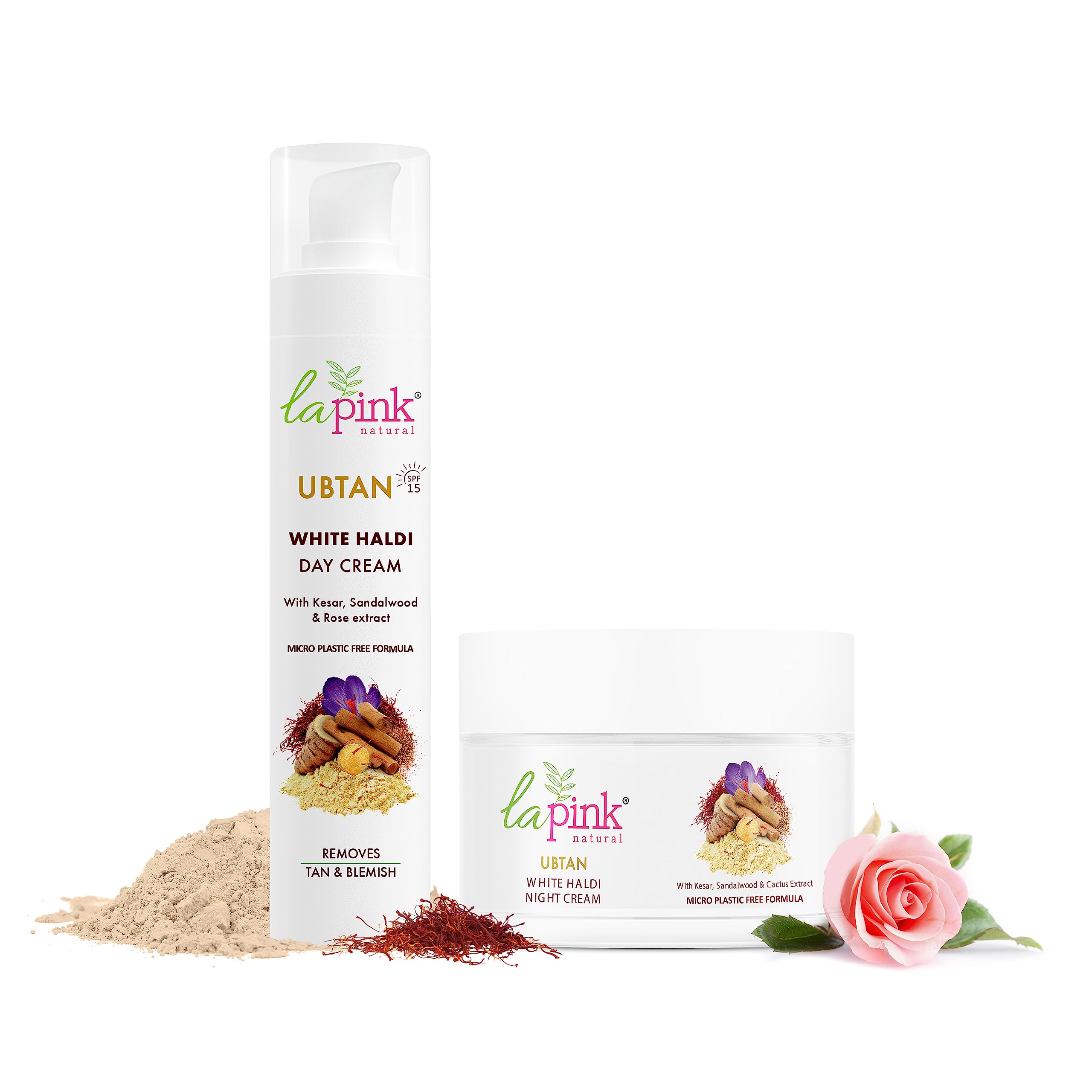 La Pink Ubtan White Haldi Day & Night Combo | 100% Microplastic Free Formula | Pigmentation, Dark Spot & Tan Removal | Kesar, Sandalwood and Cactus Flower| For Glowing Brightened Skin | All Skin Types (Pack of 2)-image-15