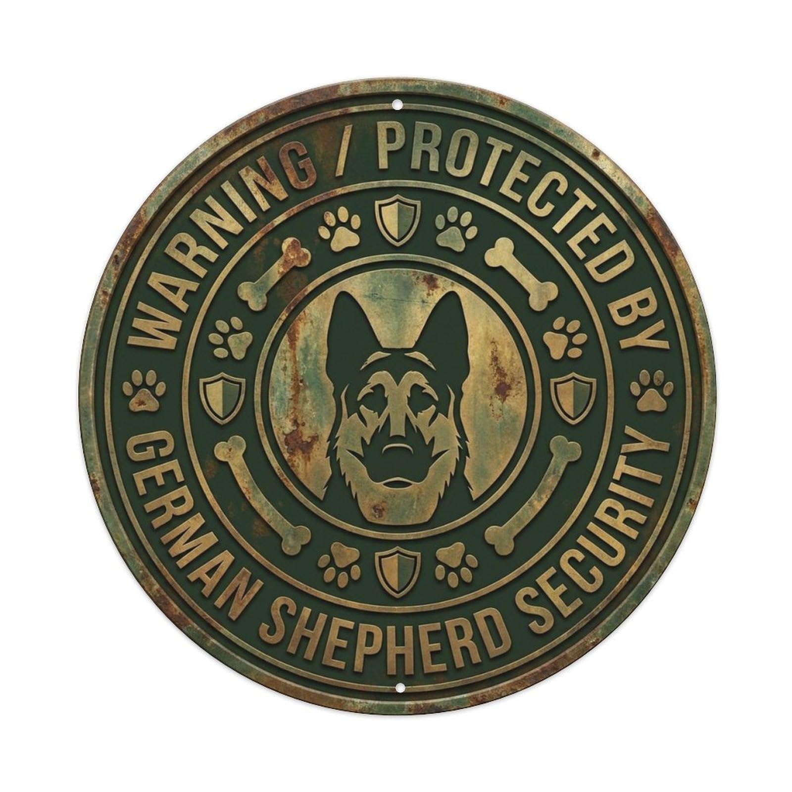 German Shepherd Security Warning Vintage Cream Metal Tin Sign