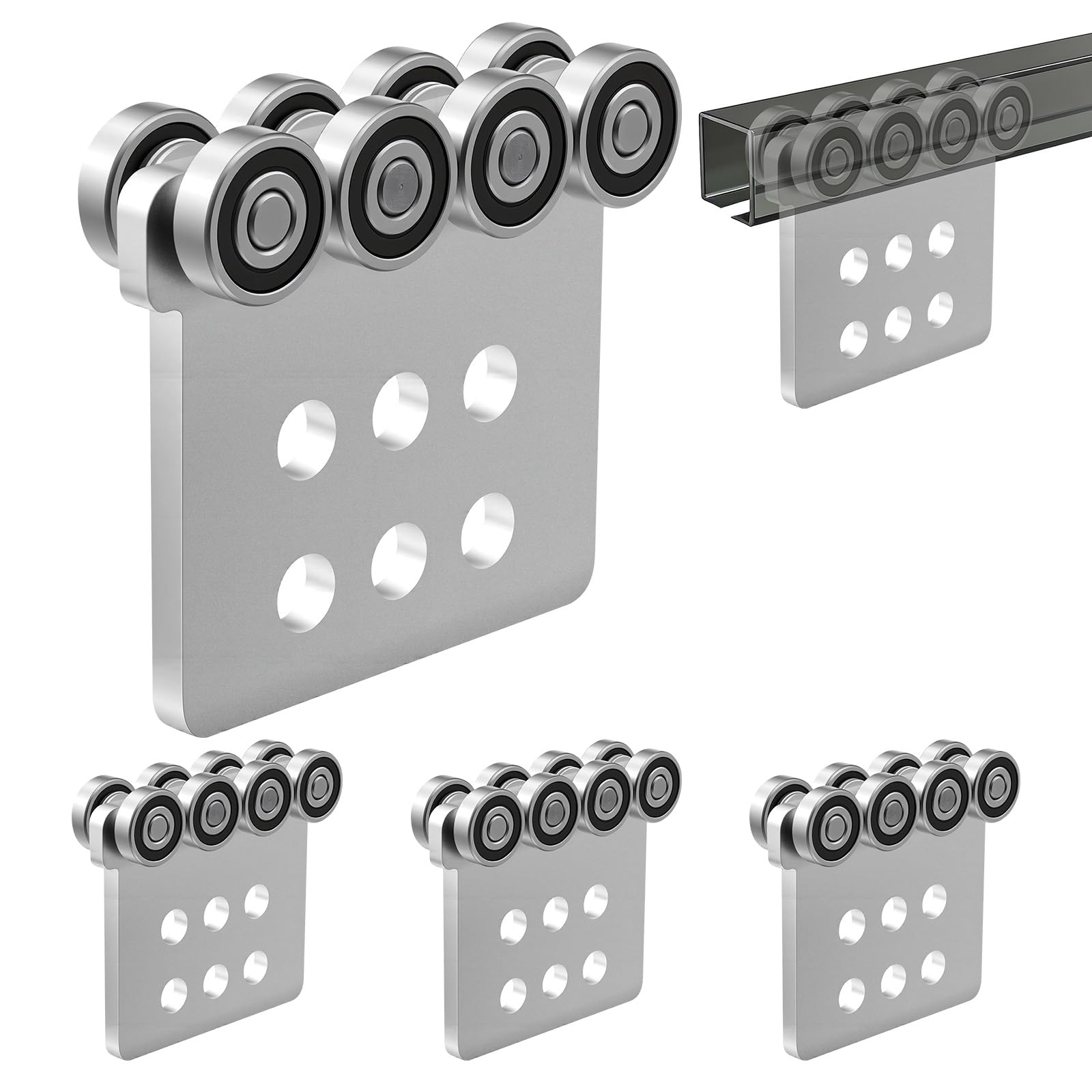 VEVOR Rulli per Trave a C Sistema a 8 Ruote Kit 4 Pezzi Carico Max 1361 kg, Carrello a Rulli per Paranco Elettrico, Ruota con Doppio Cuscinetto, per Profilati 1-5/8'', Uso Industriale Magazzino Garage