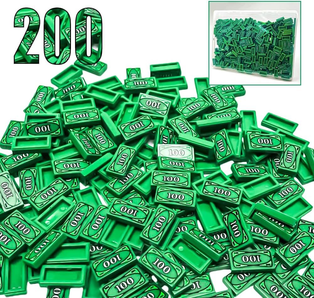 200PCS 100 Dollar Bill Bank Cash Minifigure, Green Money Tile Accessories for Building, Compatible with Lego Creative Building (200 PCS)